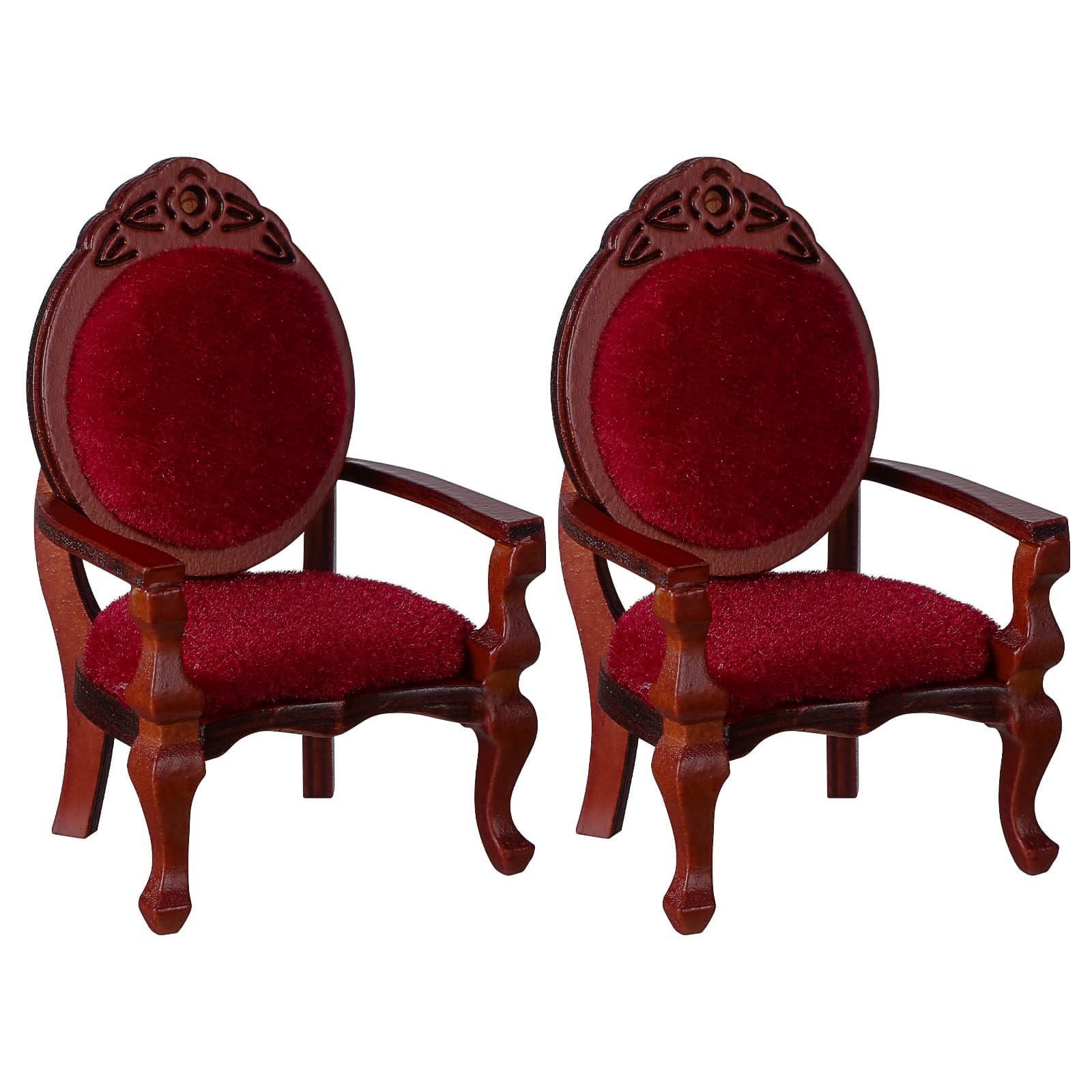 Civaner 2 Pcs Miniature Dollhouse Chair 1:12 Miniature Vintage Red Victorian Furniture Dollhouse Accessories Wooden Carved Single Chairs Vintage Armchair for Sofa Decoration Ornament