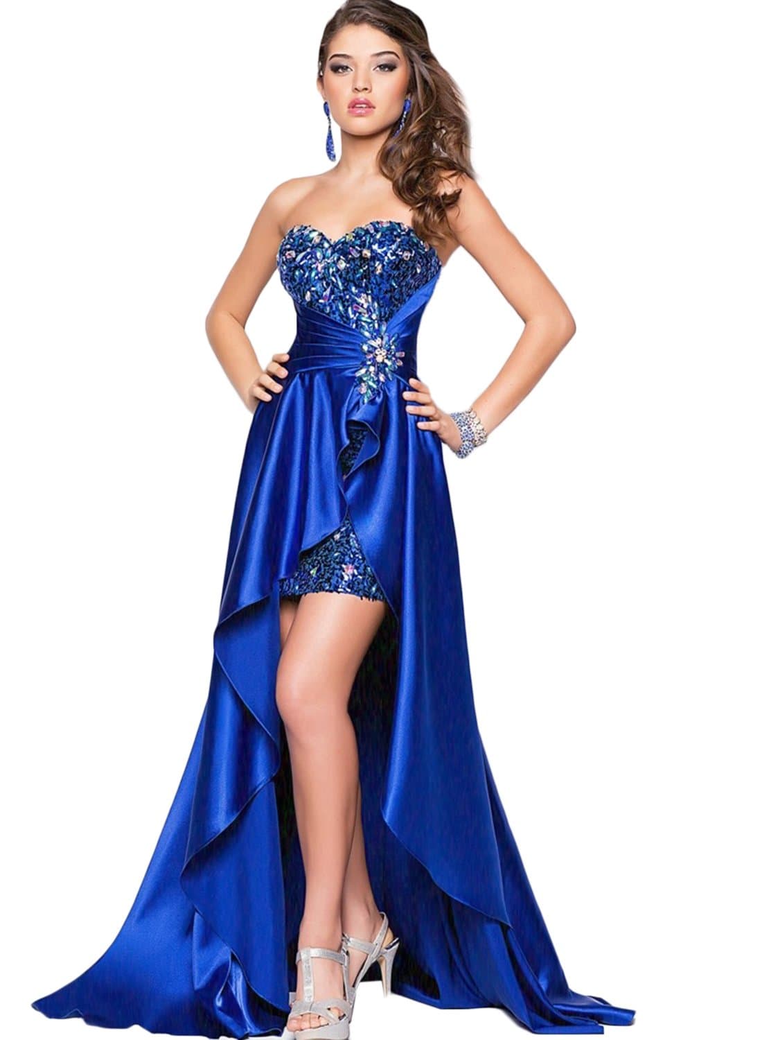 Women's Strapless High Low Prom Evening Bridesmaid Dress, Royal Blue L