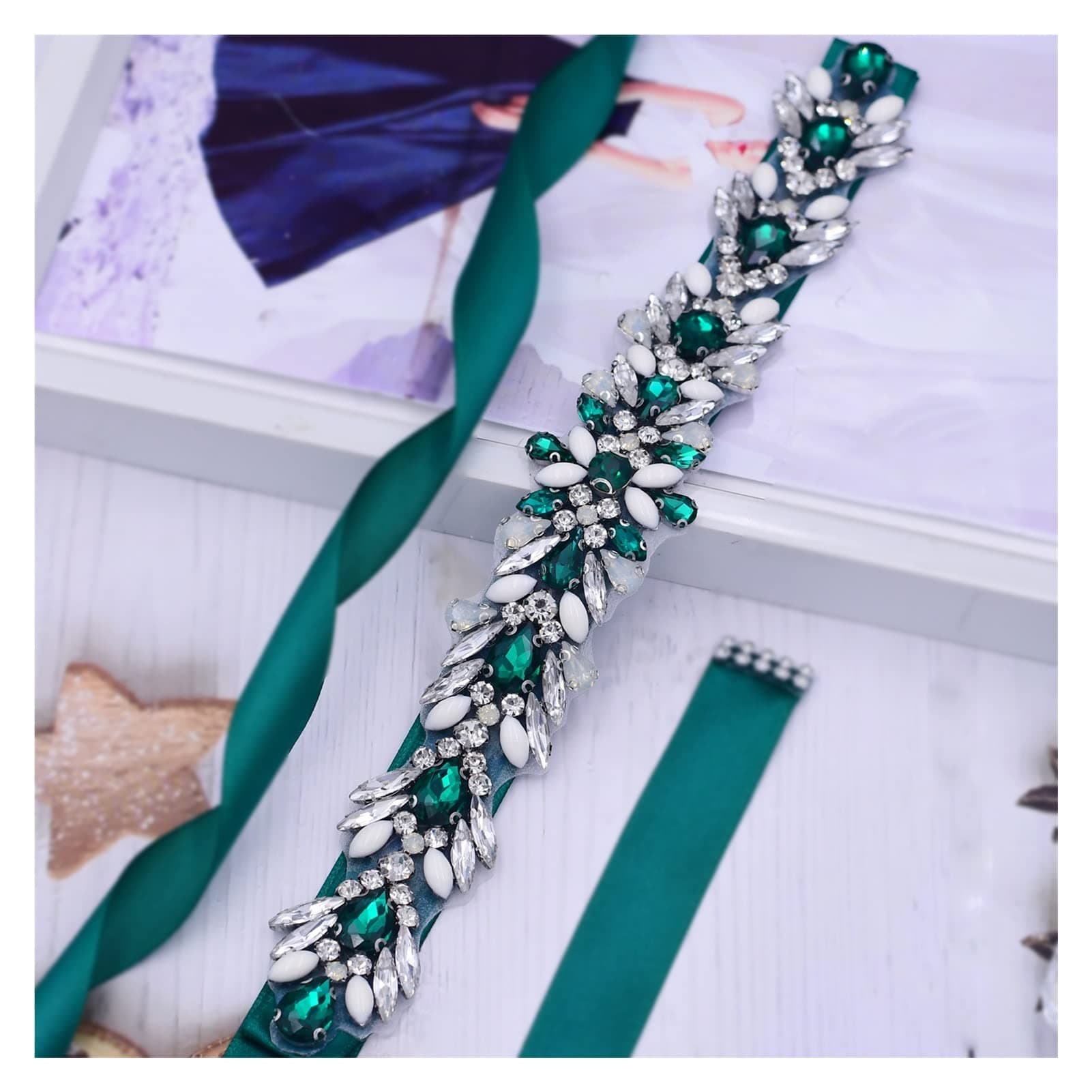 YFQHDD Green Rhinestone Dress Belt Wedding Belts for Women Bridal Sash Prom Dress Belt Wedding Accessories Bride Belt (Color : A, Size : 275cm)
