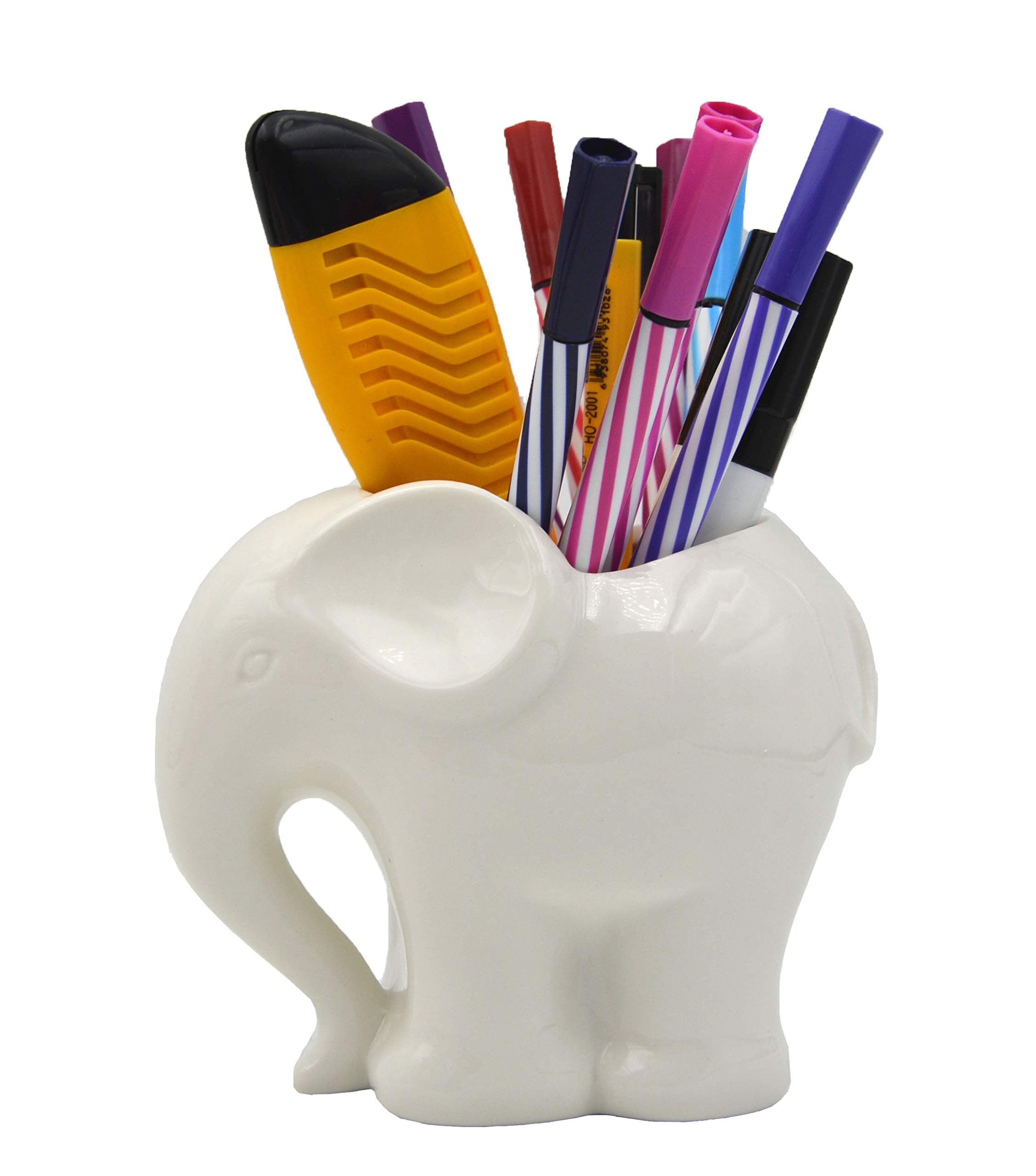 3.9" Ceramic Elephant Pencil Holder/Pen Holder/Flower Pot/Succulent Planter White Elephant Gifts Ideal Gifts for Women, Mom or Birthdays