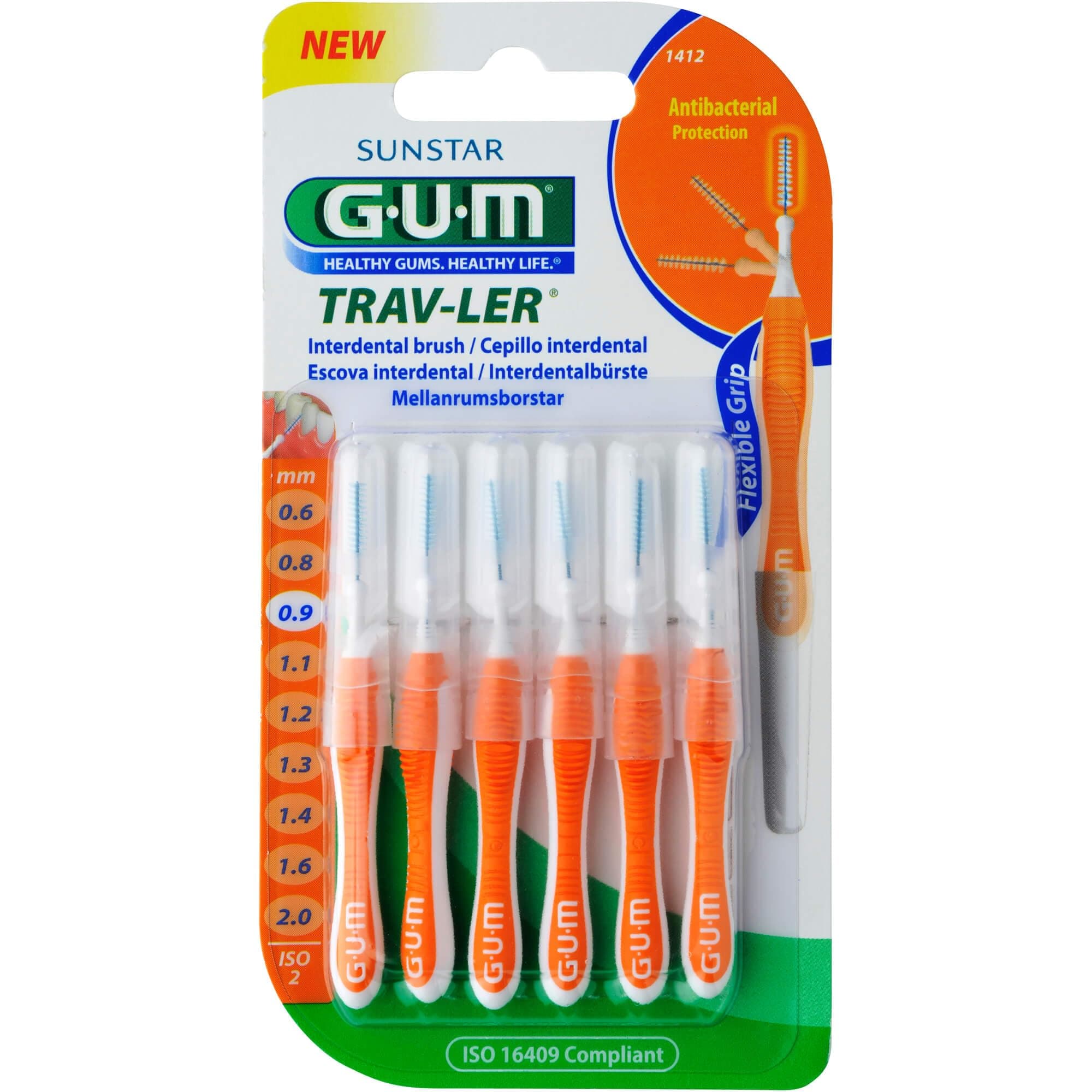 Trav-Ler Plaque Removal - Interdental Brush -Orange- Ergonomic Comfort Flexible Handle - Removes upto 25% more plaque - Wire is Coated - Anti Bacterial Protection Bristles - Use Gently - 6 pcs