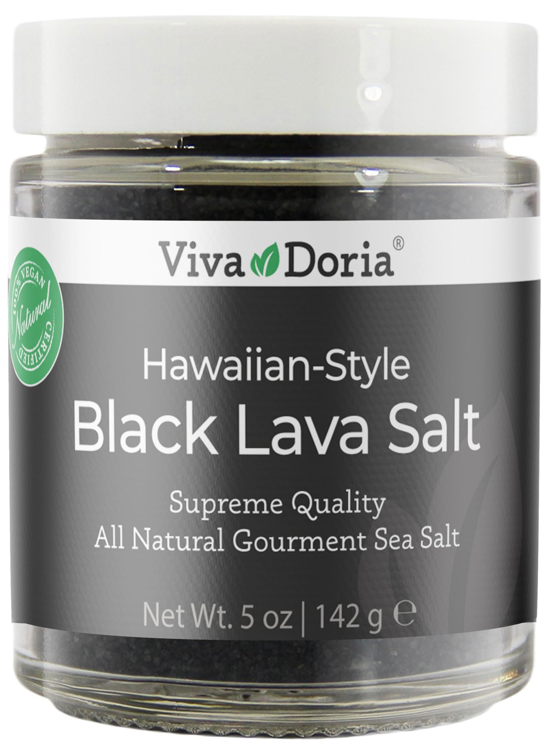 Hawaiian Black Lava Sea Salt, Fine Grain, Glass Jar, 142 gram (5 oz)