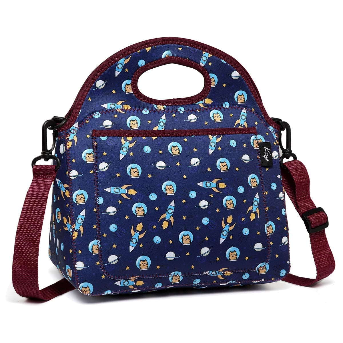 Kasqo Lunch Bag for Boys, Neoprene Insulated Kids Lunch Tote Children’s Lunch Box with Front Pocket and Detachable Adjustable Shoulder Strap in Unique Astronaut