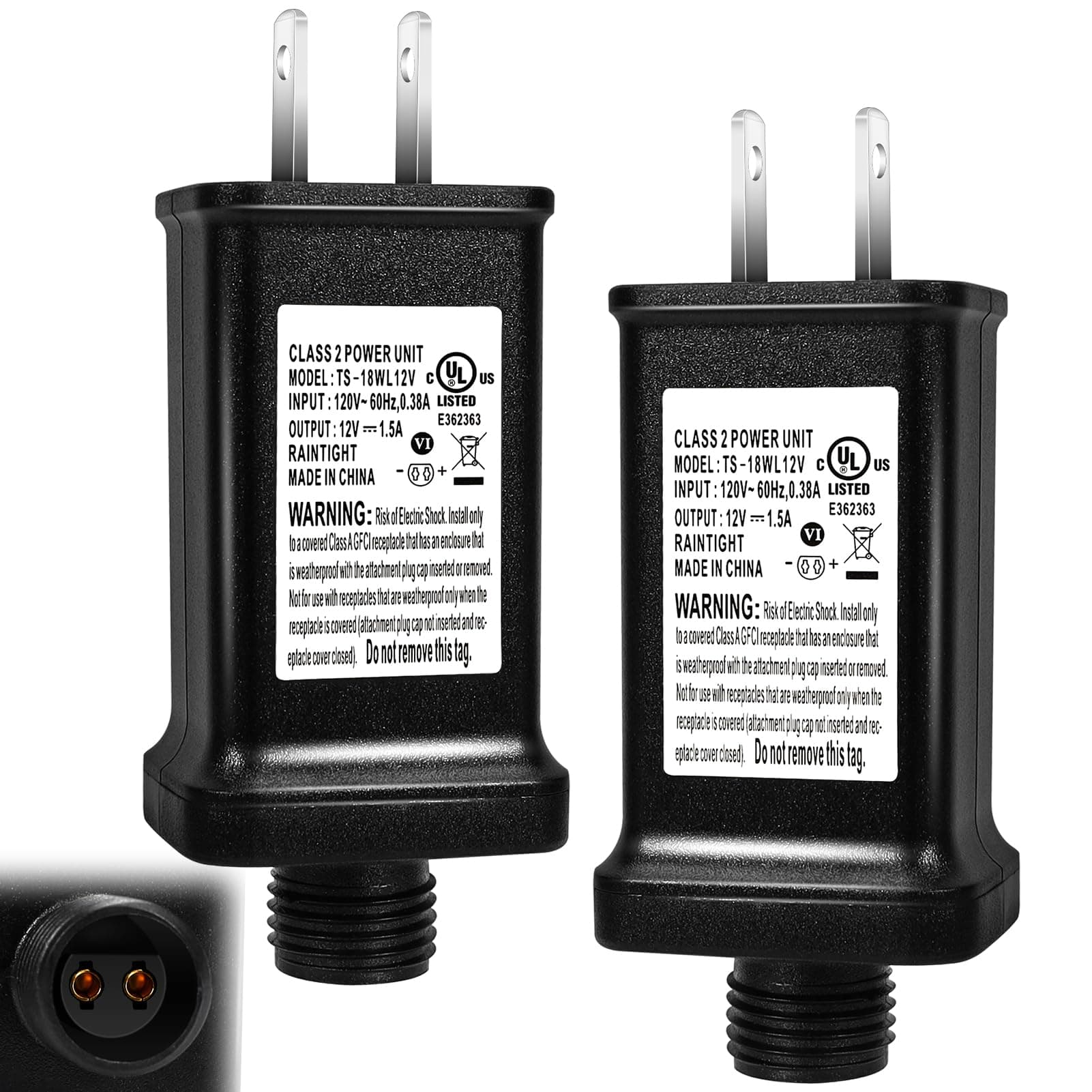 2 PCS Replacement Yard Inflatable Adapter,12V 1.5A Class 2 Power Supply, Low Voltage Transformer US Plug for Halloween/Thanksgiving/Christmas Inflatables