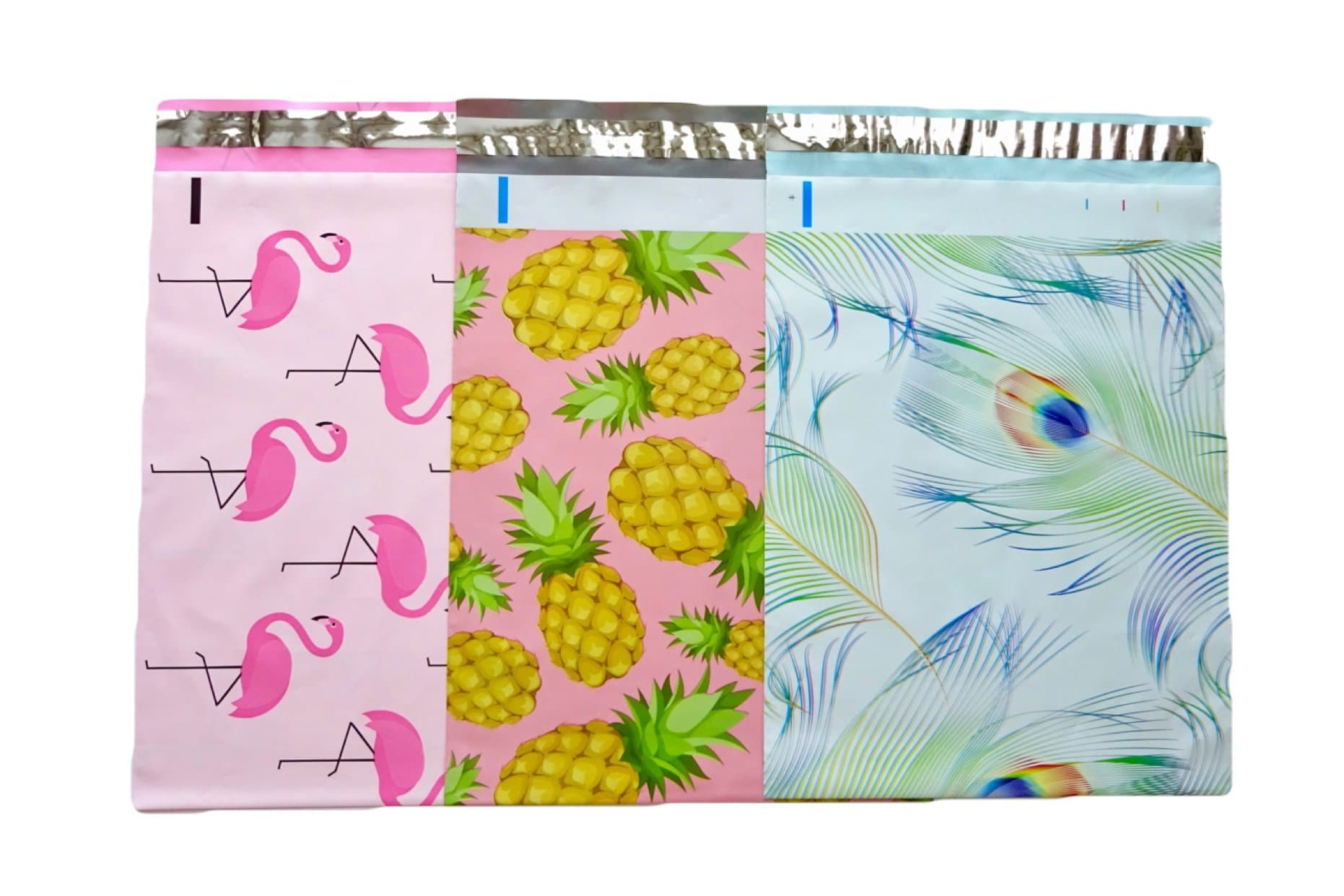 Designer Poly Mailers 10x13 : Flamingo, Pineapple, Peacock; Printed Self Sealing Shipping Poly Envelopes Bag Assorted (36 Mix Variety Pack)