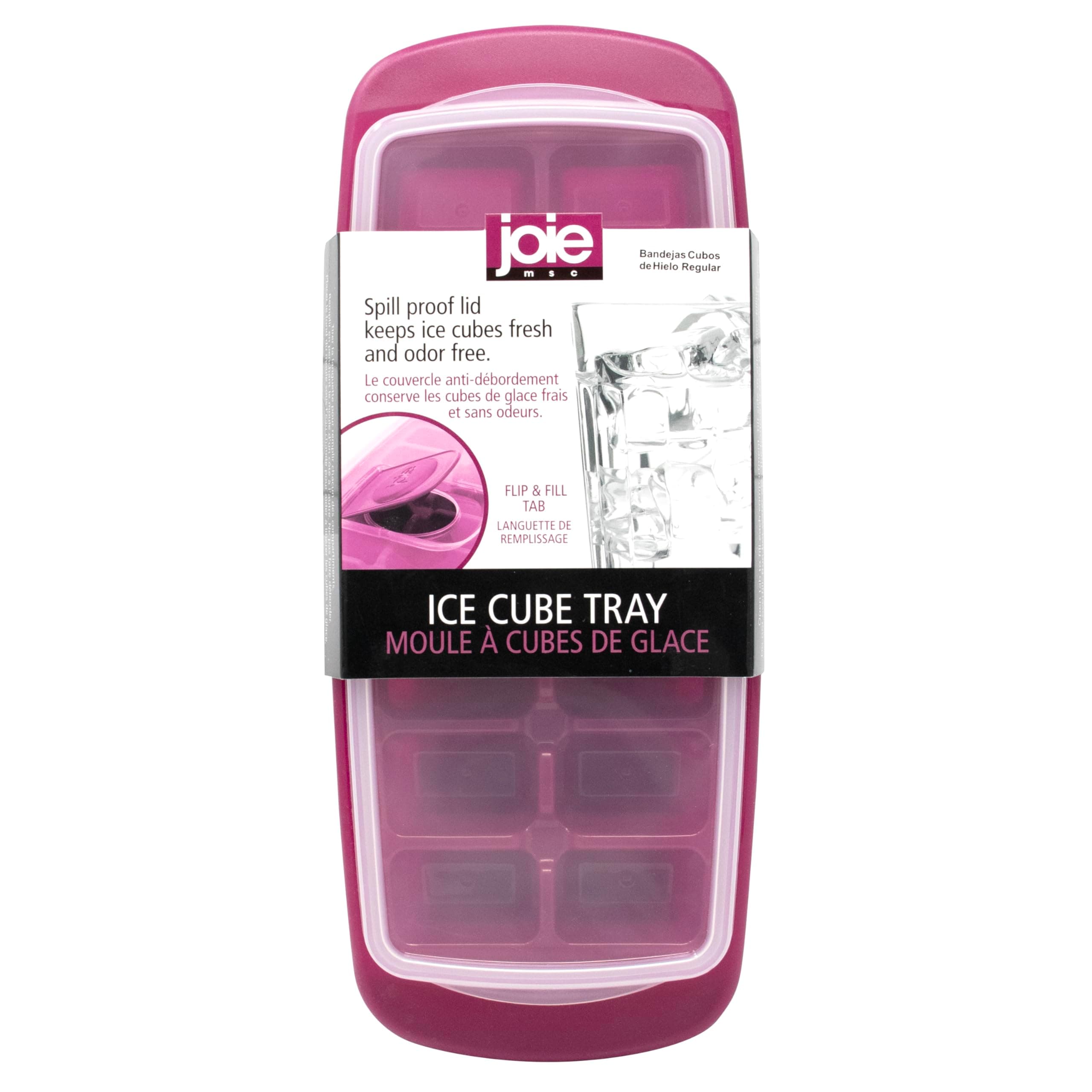 Joie Standard Ice Cube Tray, Covered and Stackable, No-Spill Removable Lid, Pop Open Door for Easy Refills, Keeps Ice Fresh, Freezer Durable, Dishwasher Safe, Colors May Vary