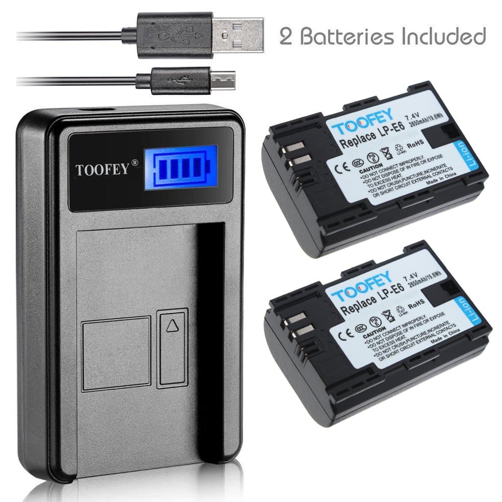 2x LP-E6 LP-E6N Battery + LCD Display USB Charger for Canon LC-E6 EOS 60D, EOS 70D, EOS 80D, EOS 5D II, EOS 5D III, EOS 5DS EOS 5DS R EOS 6D EOS 7D BG-E14 BG-E13 BG-E11 BG-E9 BG-E7 BG-E6 Grip