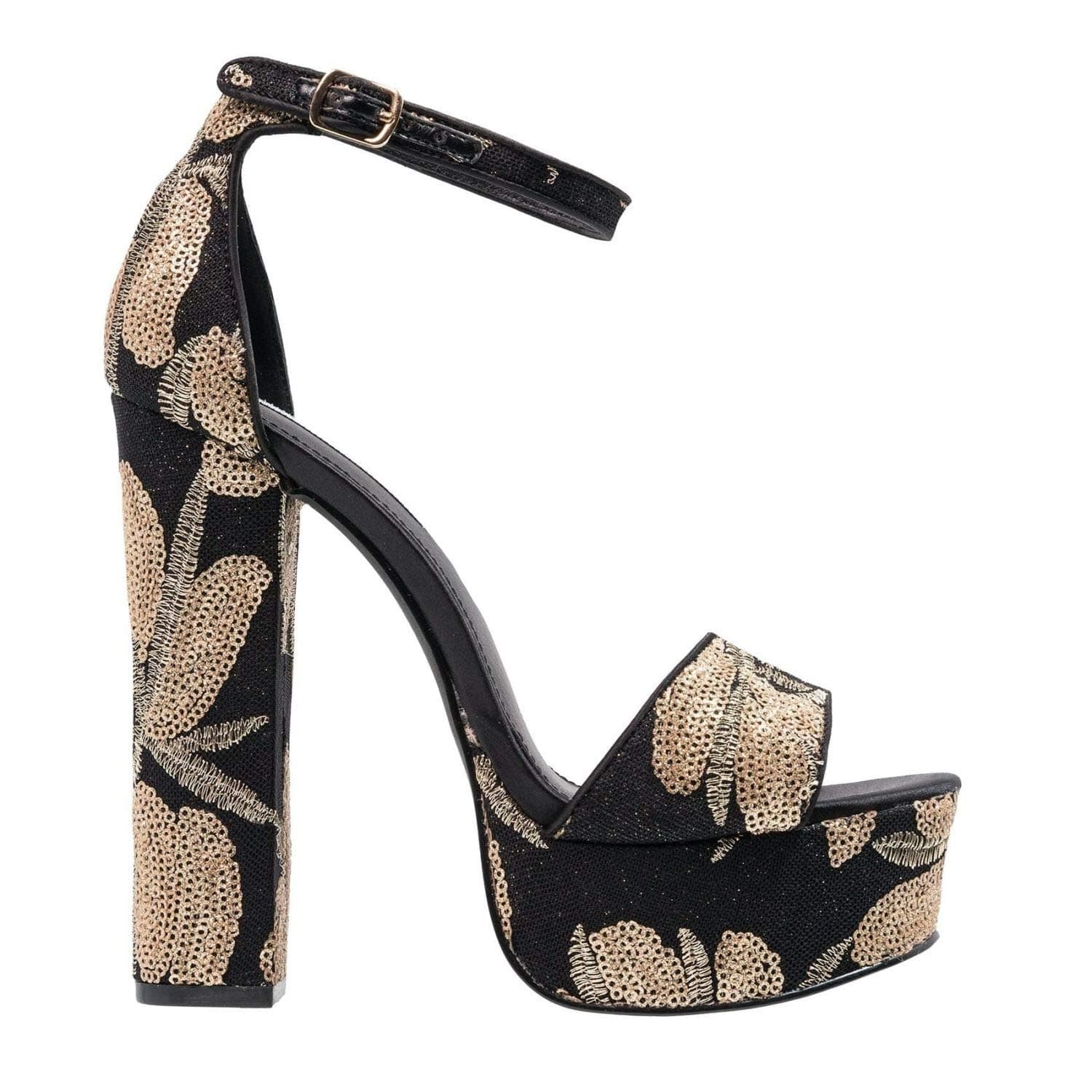 Steve Madden - Gonzo Platform Heels in Black Fabric with Gold Paillettes - SMSGONZOBLKGLD