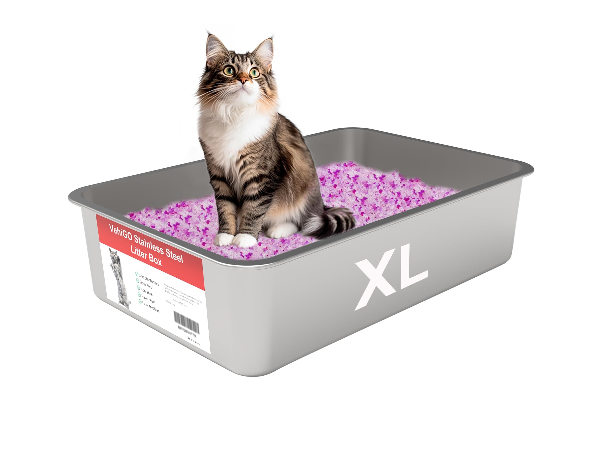 Extra Large Metal Cat Litter Box, Stainless Steel Durable Litter Pan for Large or Multiple Cats, Kitty Litter Box with Smooth Surface and Easy to Clean, XL(23.6"x15.7"x5.9")