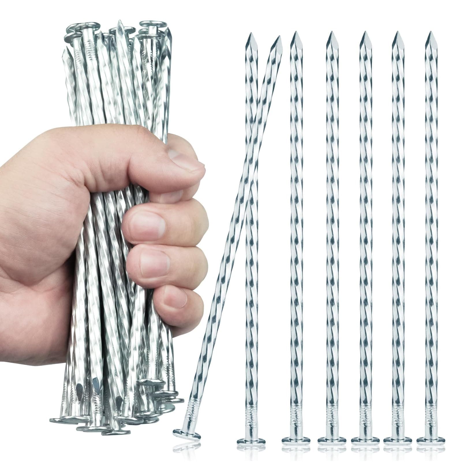 EISENSP 6.3-Inch Galvanized Heavy-Duty Landscape Stakes, (300-Pack) Spiral Metal Turf Spikes for Artificial Grass, Paver Edging, Weed Barrier, Securing Fences and More