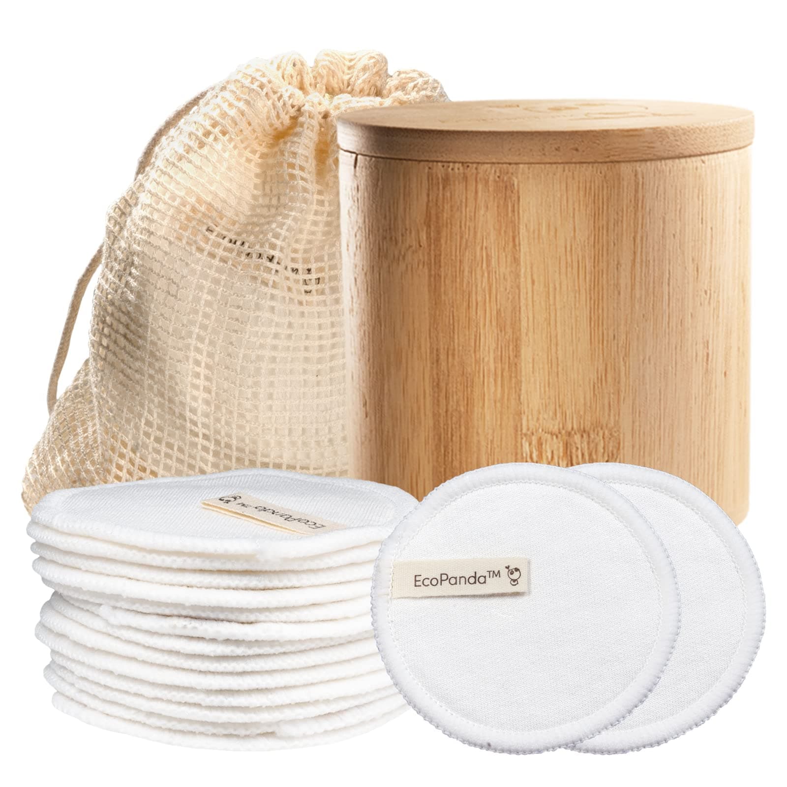 Reusable Cotton Pads - 18 Packs, Eco Makeup Remover Pads, Organic Cotton Pads For Face, Bamboo Cotton Pads With Bamboo Storage Box, Biodegradable Cotton Wool Pads by EcoPanda