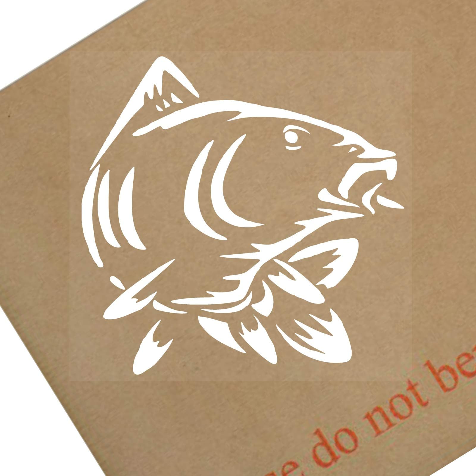1 x Carp-Vinyl Sticker-White onto Clear-Car Window Graphic Sign Animal,Fishing,Lake,River,Freshwater