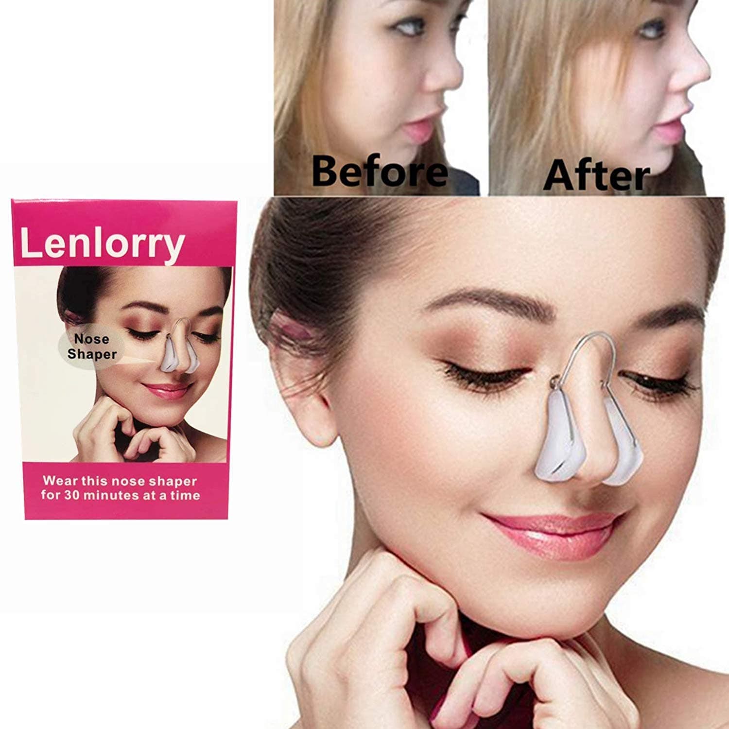 Lenlorry Nose Shaper Lifter Clip Nose Beauty Up Lifting Soft Safety Silicone Rhinoplasty Nose Hair Trimmer Bridge Straightener Corrector Slimming Device forWide Crooked Nose Unisex Girls Ladies,White