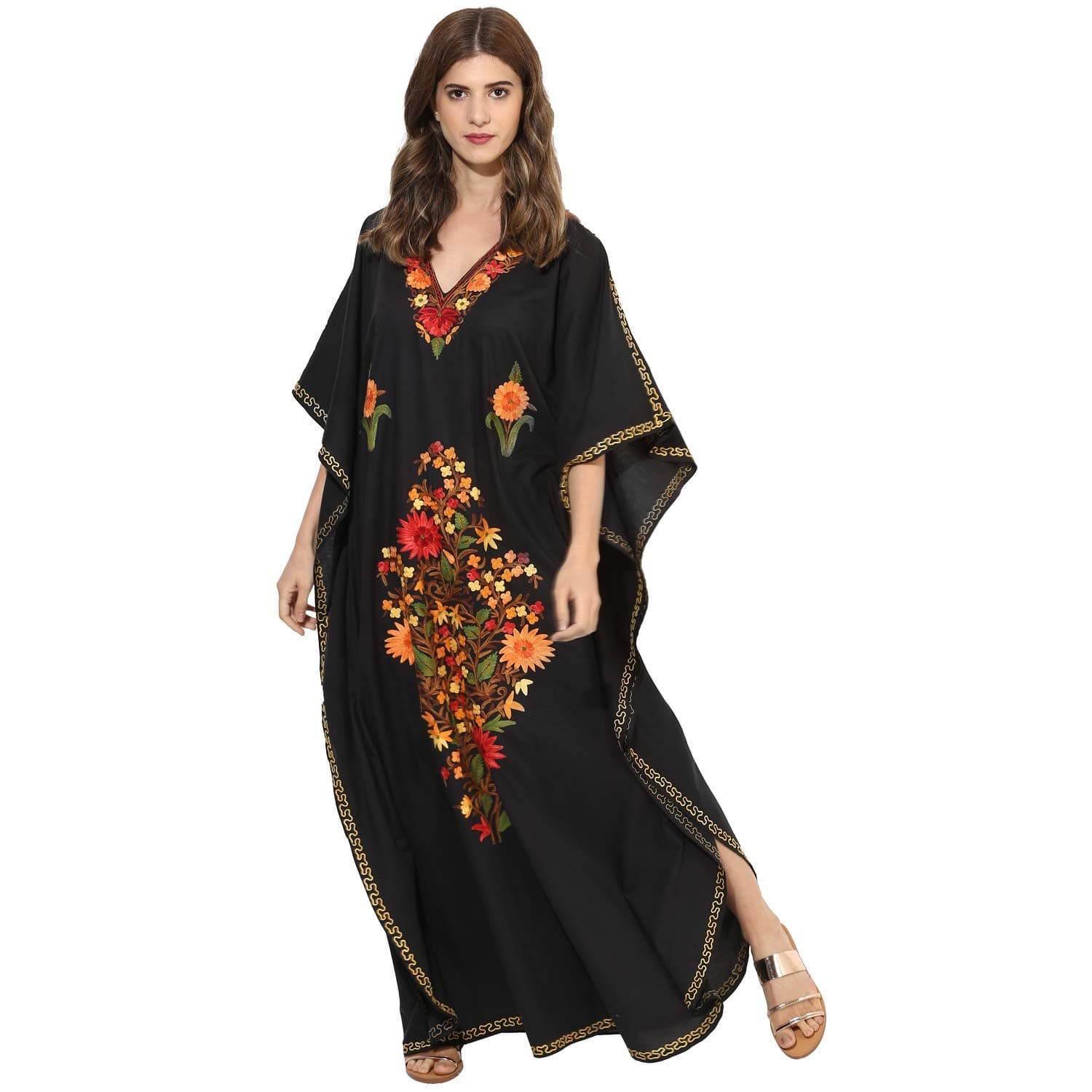 CRAFTBAZARWomen's Boho Floral Embroidered Kaftan