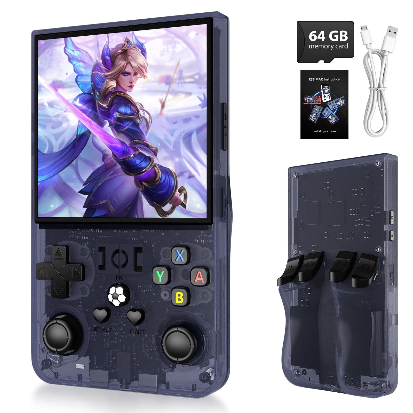 R36MAX Handheld Game Console,4.0 Inch IPS Screen Linux System with 64GB TF Card,Retro Gaming Console,Retro Game Console for Adults,4000mAh Battery (Gray)