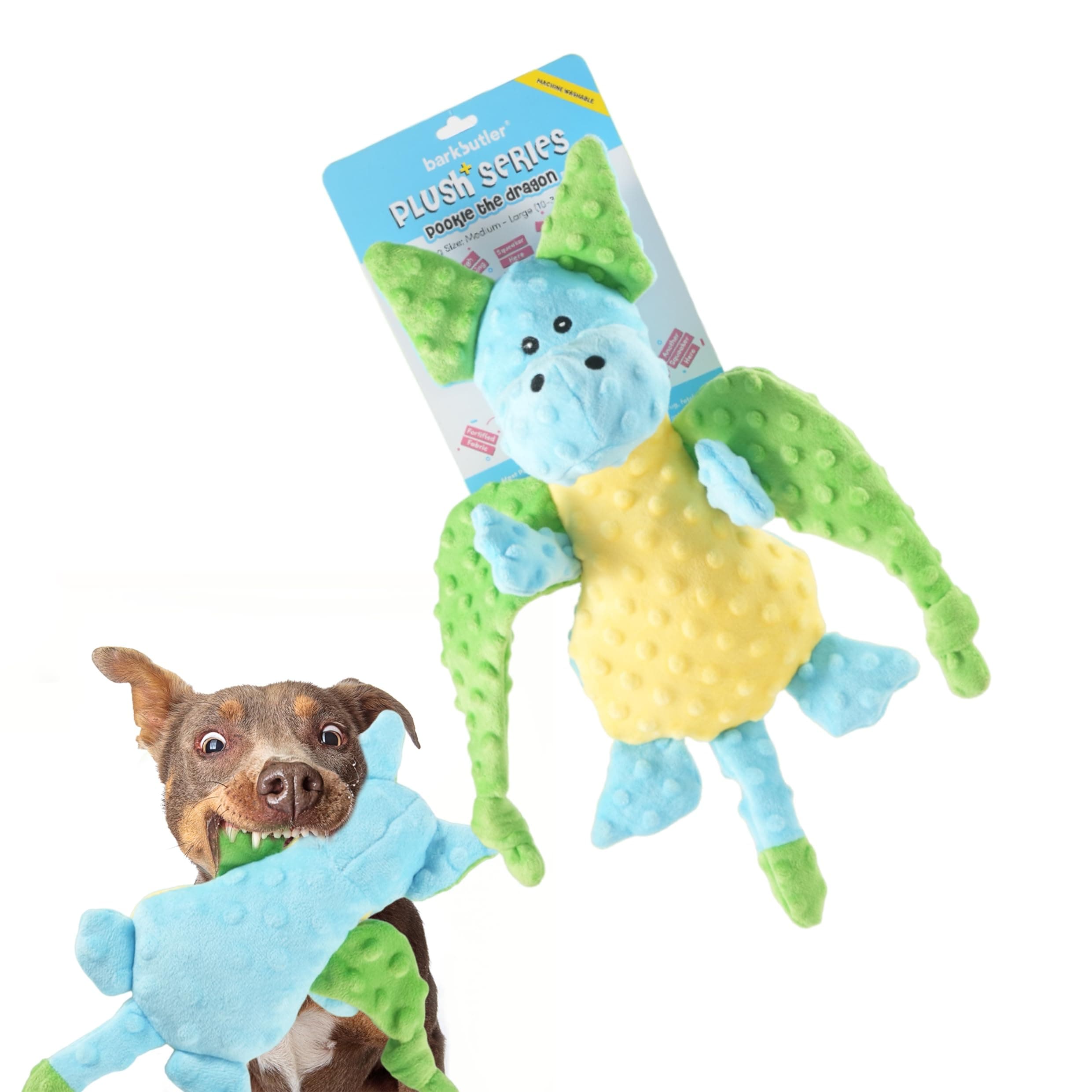 BarkButler Pookie The Dragon Plush Dog Toy - Soft & Squeaky Toys for Dogs, Dog Toys for Large Dogs (10-30kgs) - Blue