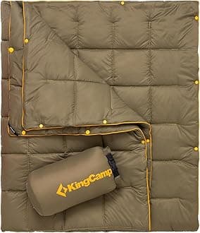 Ultralight Camping Blanket, Packable Down Alternative Puffy Wearable Blankets Weatherproof Warm Package Quilt with Snap Buttons for Outdoor Hiking Travel Picnic Stadium (69" L x 53", Olive)