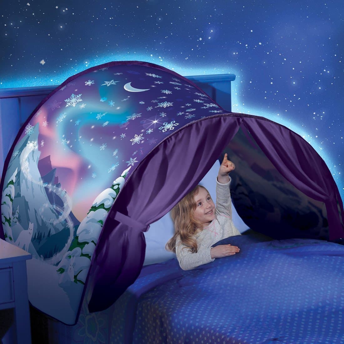 QSQ dream tent-Foldable Galaxy Starry Sky Dream Tent Kids Pop Up Bed Tent Playhouse, Great Gifts for Children (Winter wonderland)