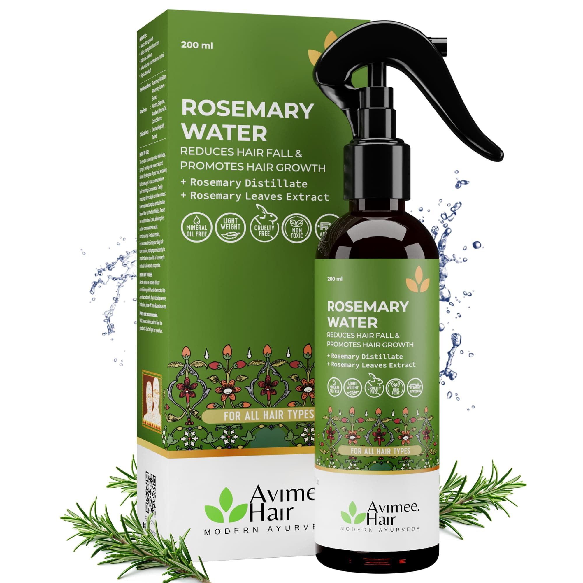 Avimee Herbal Rosemary Water For Hair Growth (200 ml) Mist Spray for Hairfall Rosemary Hair Mist Adds Shine & Helps Reduce Hairfall, Strengthens Hair For All Hair Types For Men & Women