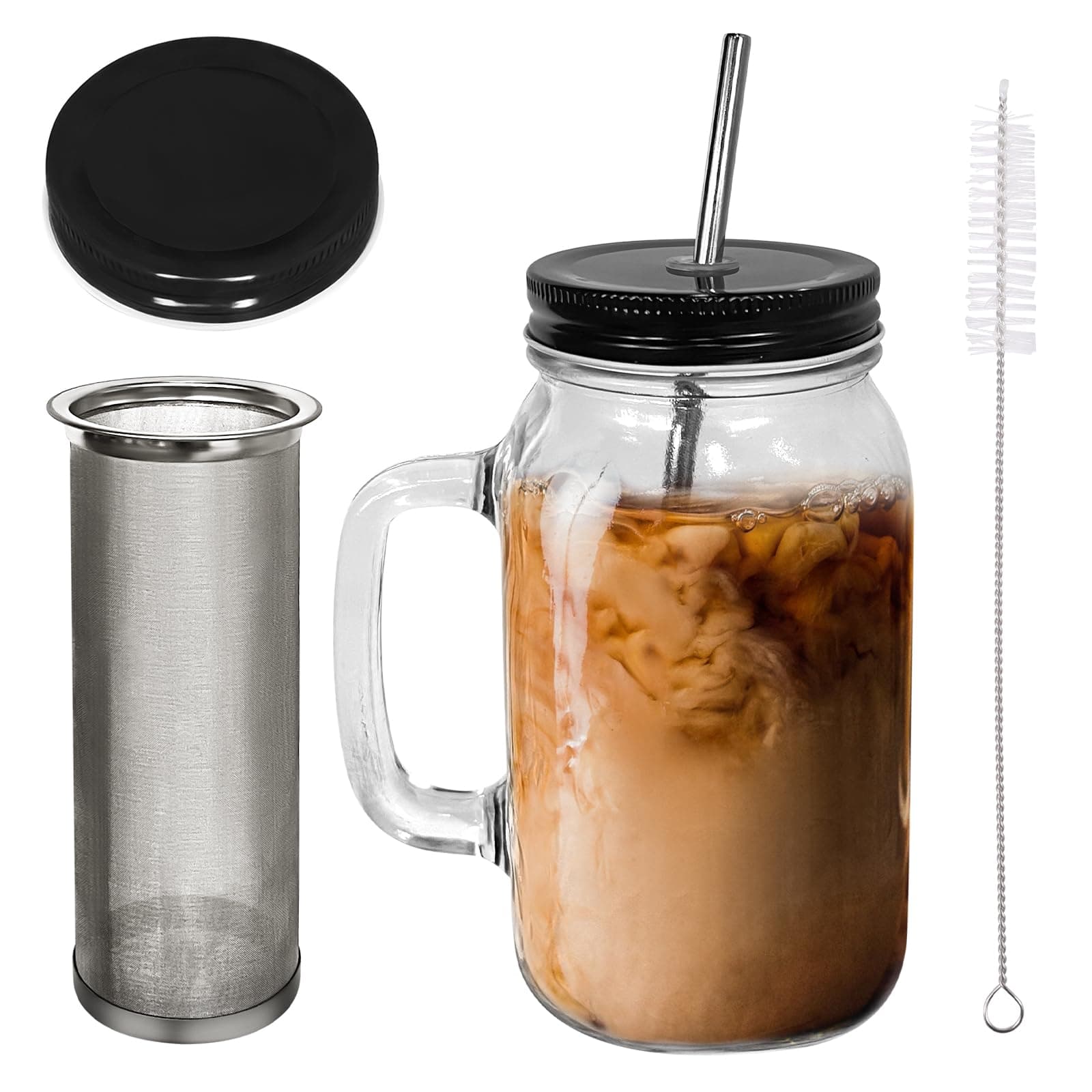 LonXFanCold Brew Coffee Maker, Iced Cold Brew Coffee Maker With Pitcher - Heavy Duty Glass Jar Coffee Brewer with Stainless Steel Mesh Filter & Flip Cap Lid - 1L/ 32OZ