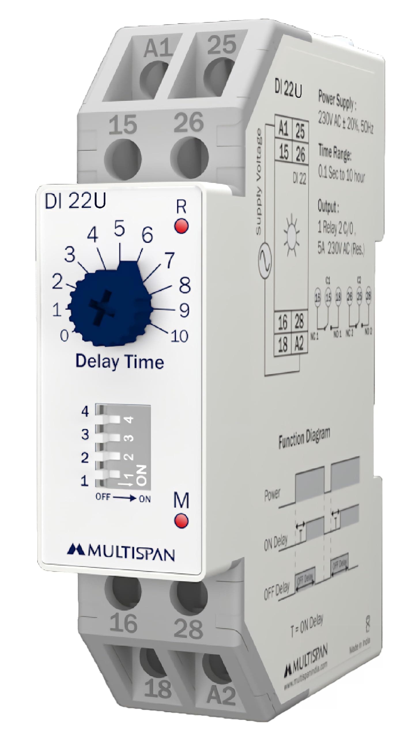 Multispan DI-22U ON-Off Delay Timer Universal Supply 12V to 240V DC & 20V to 240V AC