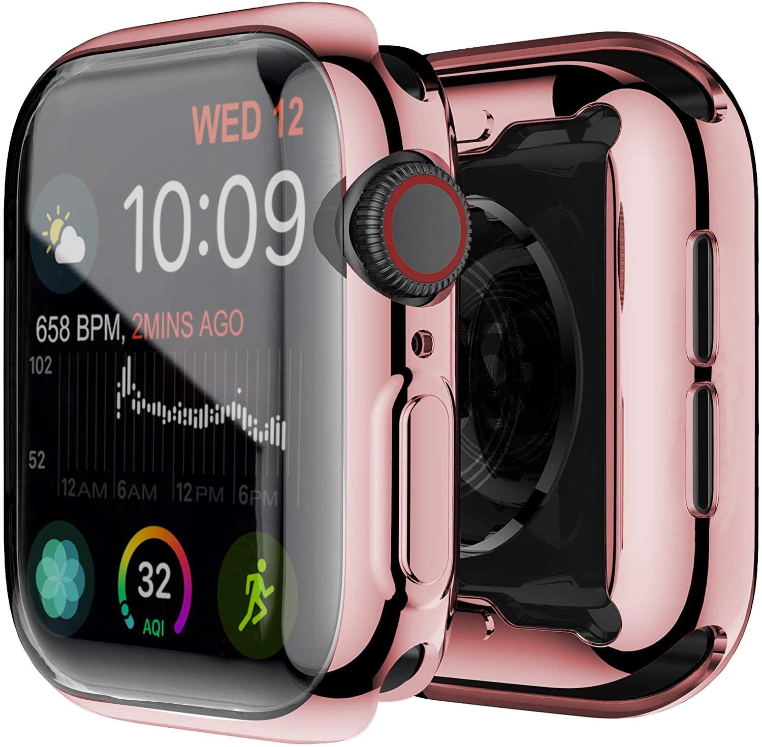 YoLin[2-Pack] All-around TPU Screen Protector Compatible with Apple Watch Series 6/ SE/Series 5 / Series 4 44mm, Soft Protective Case For iwatch 44mm (1 Rose-Pink + 1 Transparent)