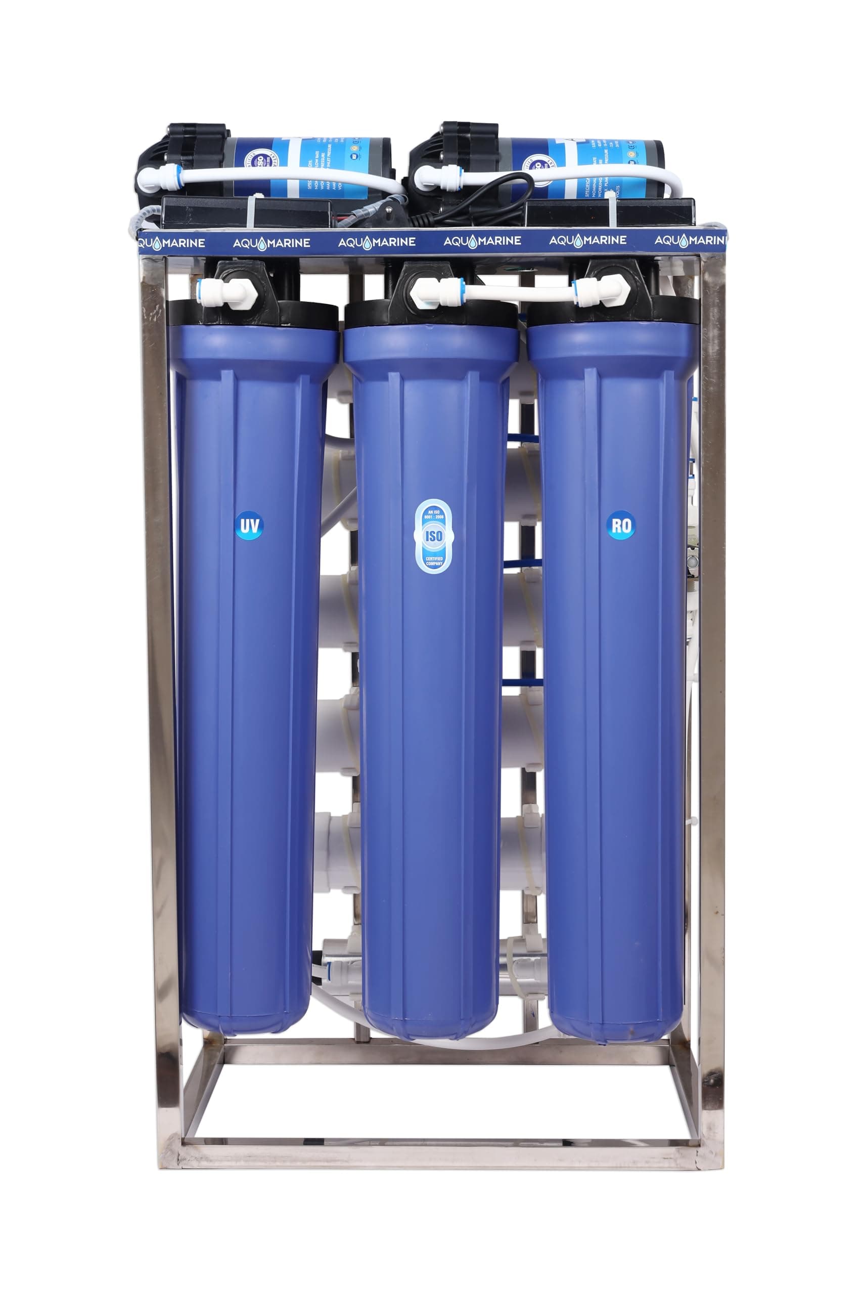 AQUA MARINE 50 Lph Commercial Ro Water Purifier Plant/Filter Double Purification 50 Litre Per Hour With Uv, Tds Adjuster, Auto Shut Off Full Stainless Skid Works Upto 3000 Tds Of Water,Silver