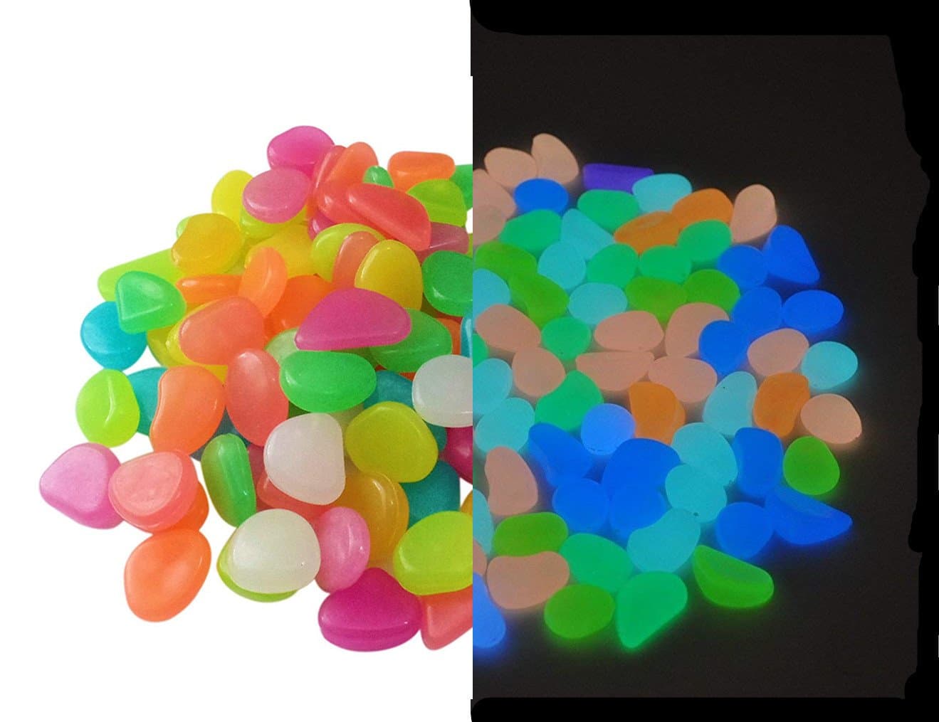 Luminous Cobblestones 100 Pcs Pebbles Stones Glow in The Dark for Aquarium Fish Tank Gravel Decorations,Fantastic Garden or Yard - Colorful