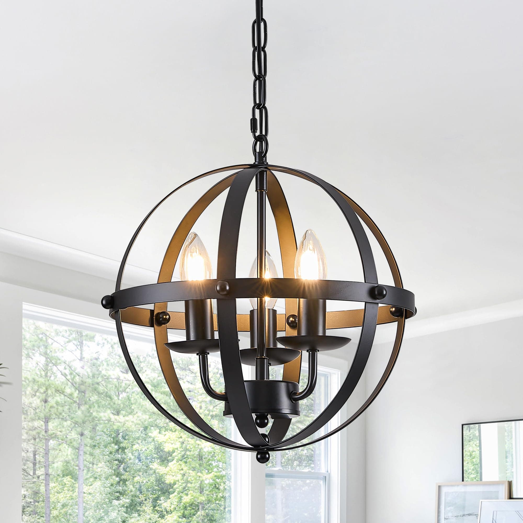 Black Ball Pendant Light Industrial Globe Pendant Lighting Fixtures 3-Light Vintage Sphere Chandelier Farmhouse Pendant Lamp Ceiling Hanging Light for Kitchen Island Dining Room Bedroom E14