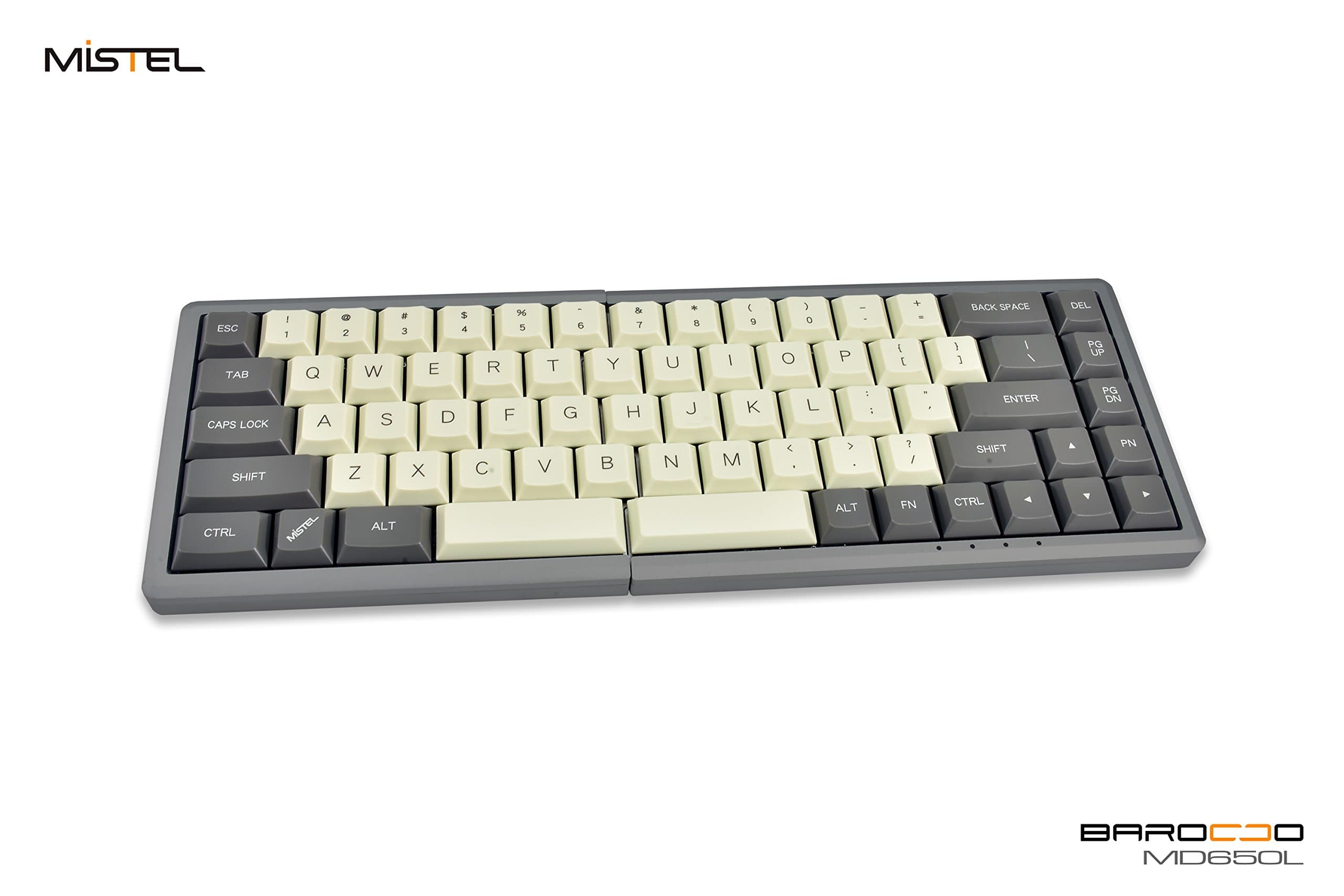 Mistel MD650L Ergonomic Split Mechanical Keyboard Cherry ML Switch (Milk/Gray Two Tone Dye-Sub ABS ALPS Low Profile Keycaps, CNC Aluminum Gray Case, ANSI/US, Programable Macro/Remapping)