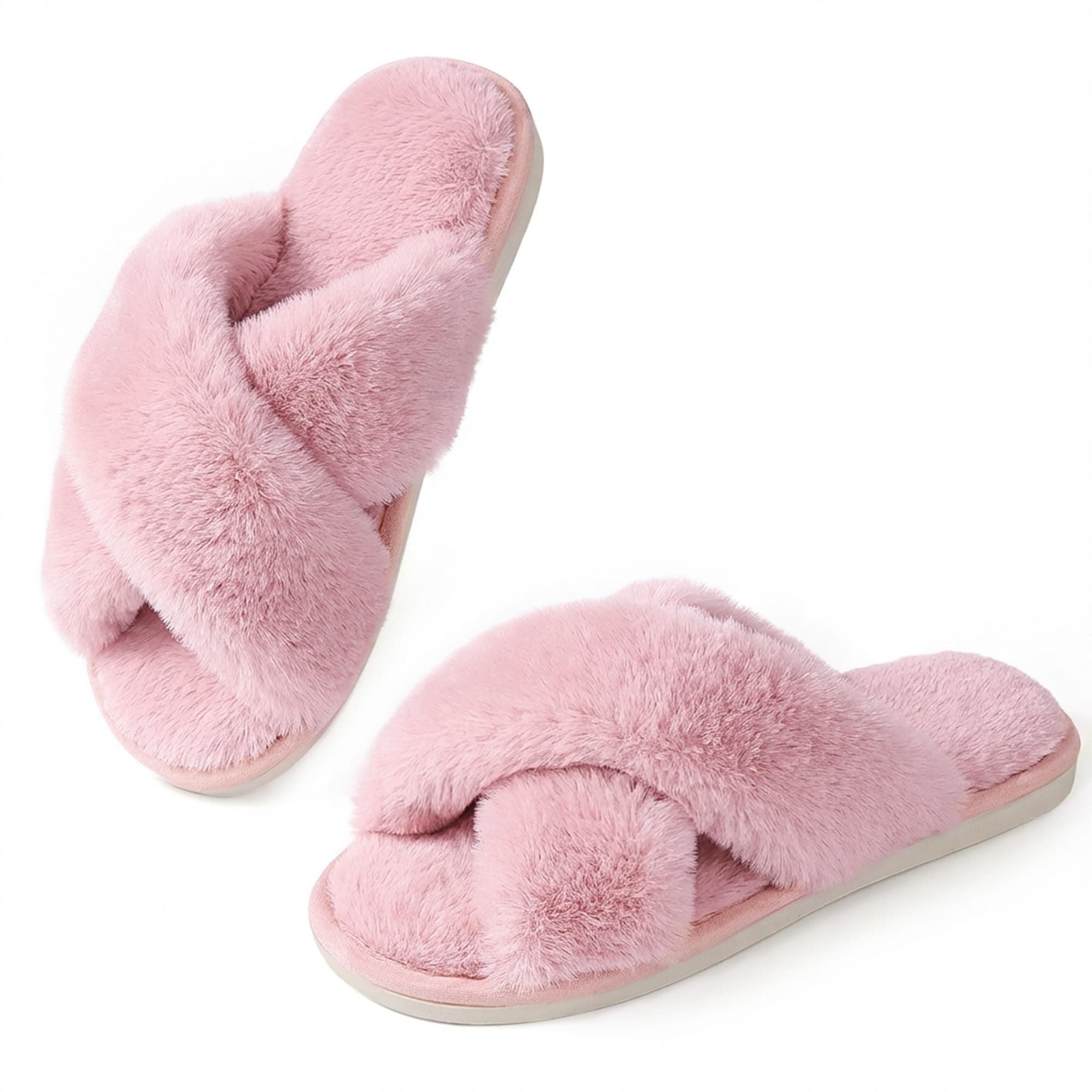 Women Slippers Fluffy Slippers Memory Foam, Cross Band Furry Open Toe Slippers Cozy Plush Home Shoes Indoor Outdoor Anti-Slide Slipper