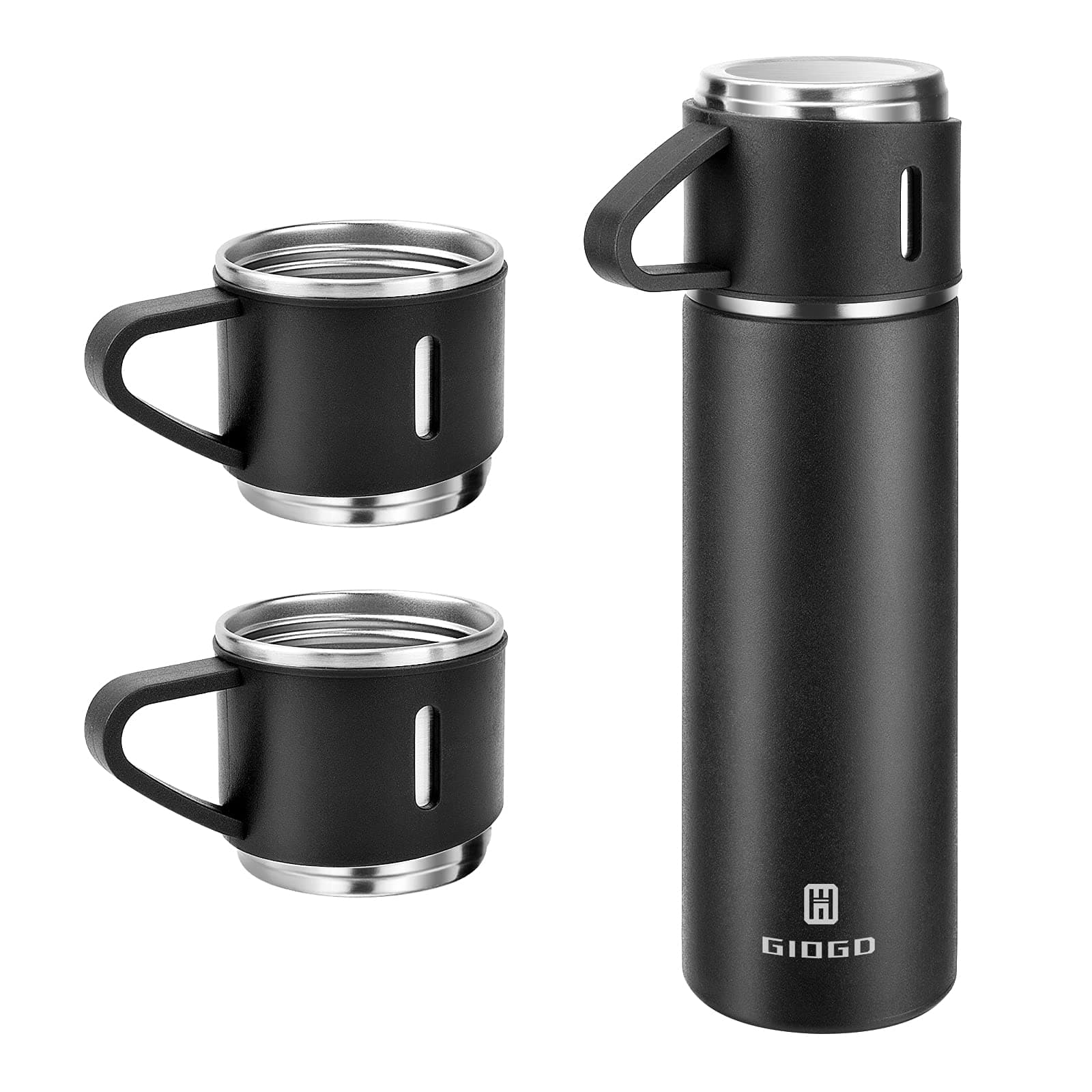 Stainless Steel Thermo 500ml/16.9oz Vacuum Insulated Bottle with Cup for Coffee Hot drink and Cold drink water flask.(Black,Set)