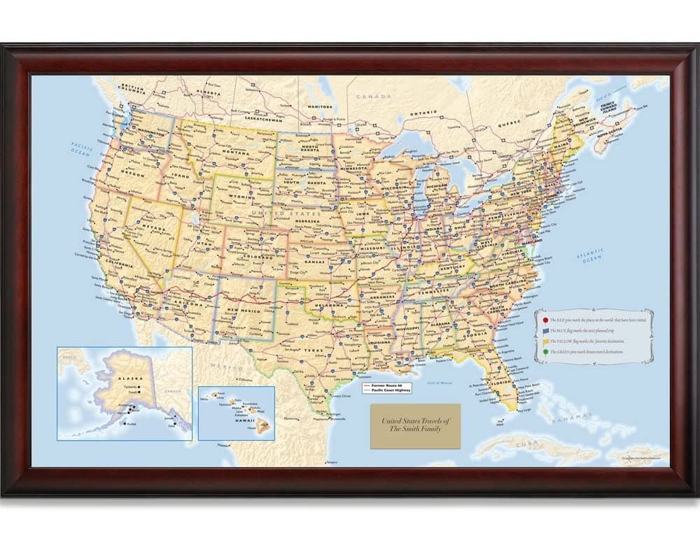 Map Your Travels Personalized U.S. Traveler Wall Art | Premium Wood Frame | Detailed USA Wall Art | Framed size 33"x21"