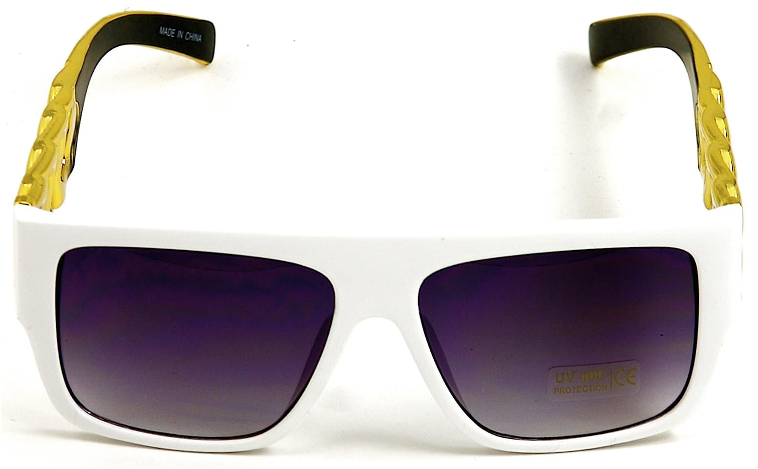 GWOODFlat Top Shades Plastic Sunglasses Vintage Classic Link Chain WT/G/BK