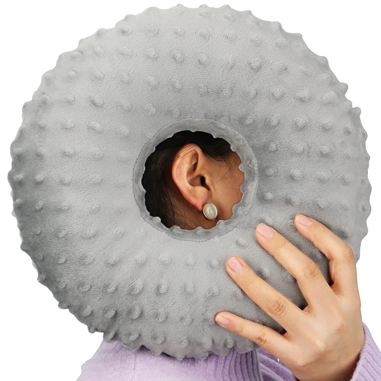 Ear Piercing Pillow for Side Sleepers with Ear Hole for Ear Pain CNH, Piercing, Pain Relief Side Sleeping Pillow, Pressure Sore, Donut Pillow Ear Guard Minky Dot Light Gray