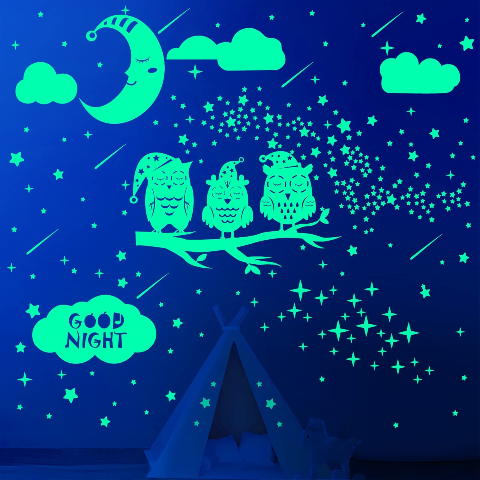 Glow in The Dark Stars Moon Owls Wall Stickers, 356 PCS Glowing Stars for Ceiling, Wall Decals for Kids Rooms, Baby Kids Bedroom Decor, Birthday Gift for Kids