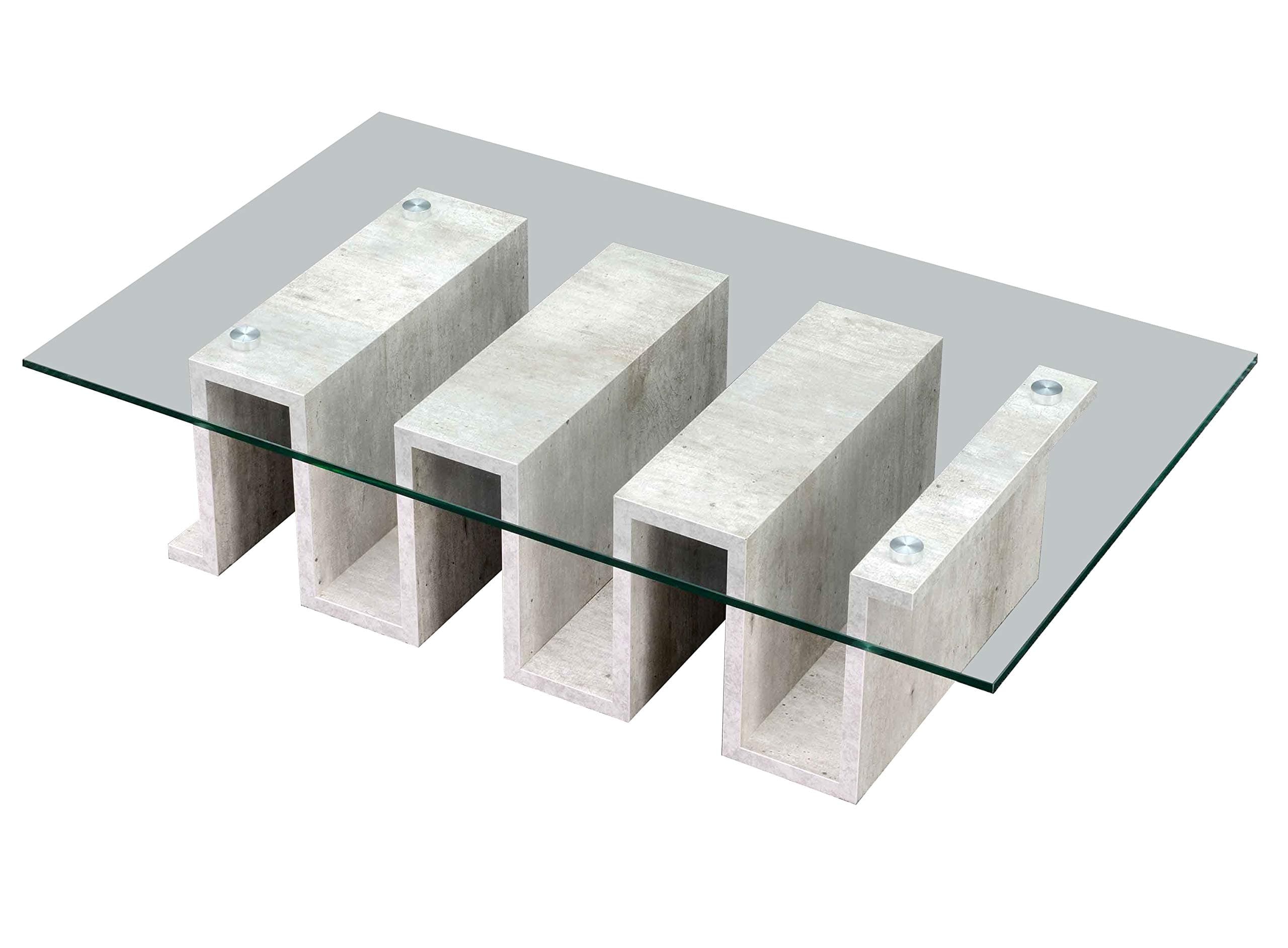 "harmonious Concrete Finish cm. Model Coffee Table'100 x 60 High Quality H27 in Chipboard Melamine with glass top. Italian entirely Product.