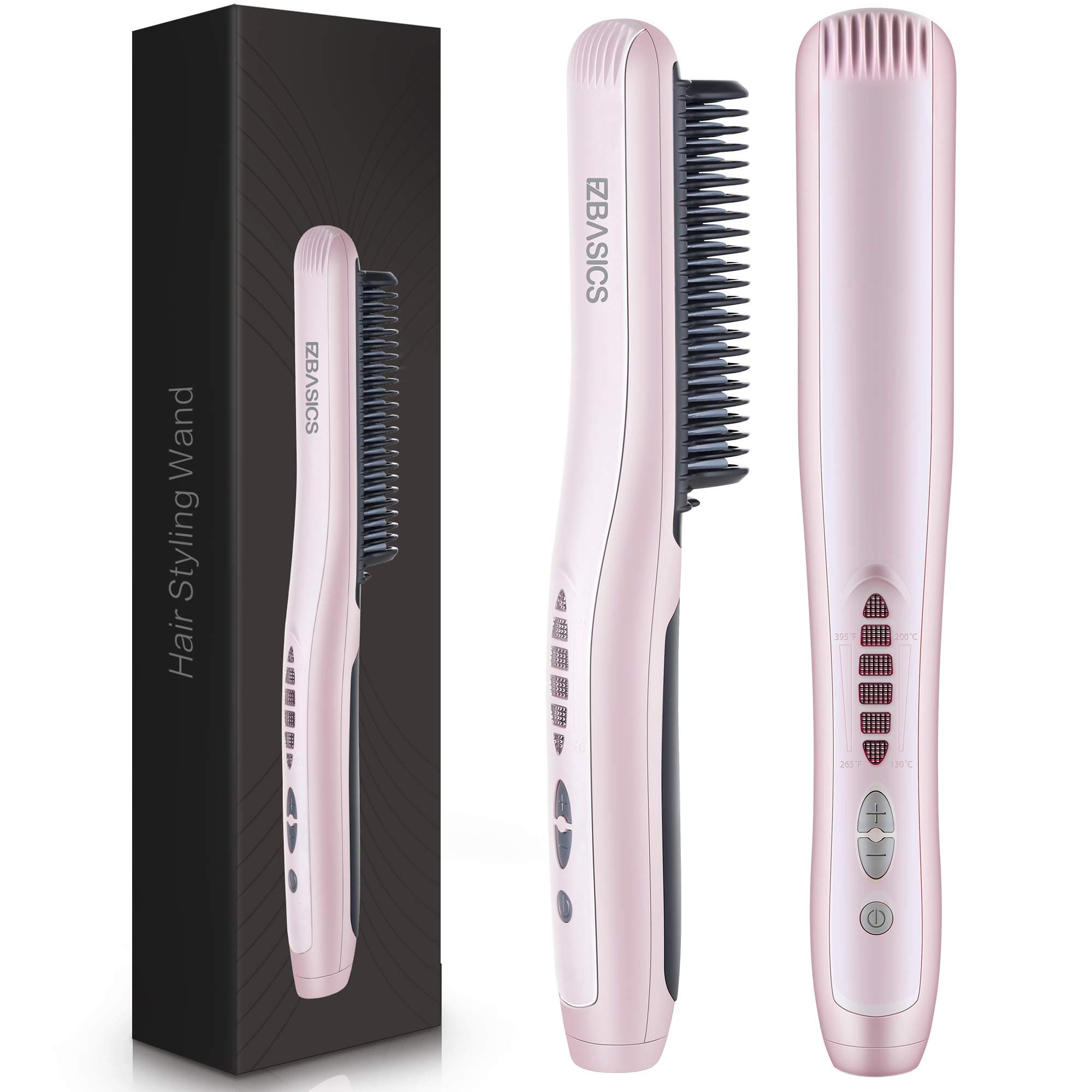 EZBASICS Hair Straightener Brush, 30s Fast PTC Ceramic Heating Hair Straightening Brush with Anti Scald, Auto-Off & Adjustable Temperatures, Portable Frizz-Free Hair Care Silky Straight Heated Comb