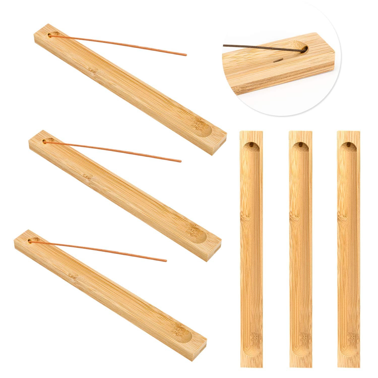 Bamboo Wood Incense Sticks Holder, Incense Burner Ash Catcher, Wooden Incense Tray for Sticks 9", Aromatherapy Ornament for Home Fragrance Decor(6 Pcs)