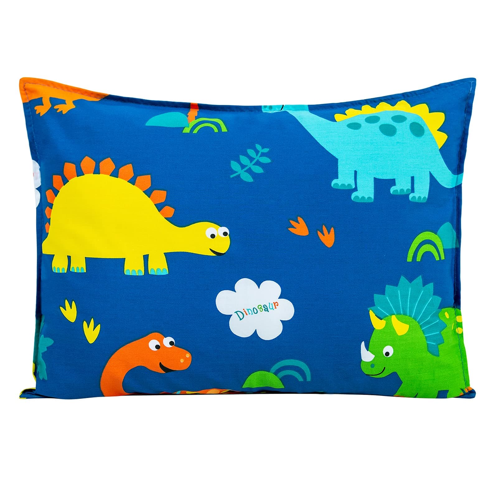 Toddler Pillow with Pillowcase 14x19, Cottonblue 100% Organic Cotton Kids Bedding Pillow for Sleeping, Machine Washable, Boys Pillow and Pillow Cover for Travel, Cot, Bed Set, Blue Dinosaur