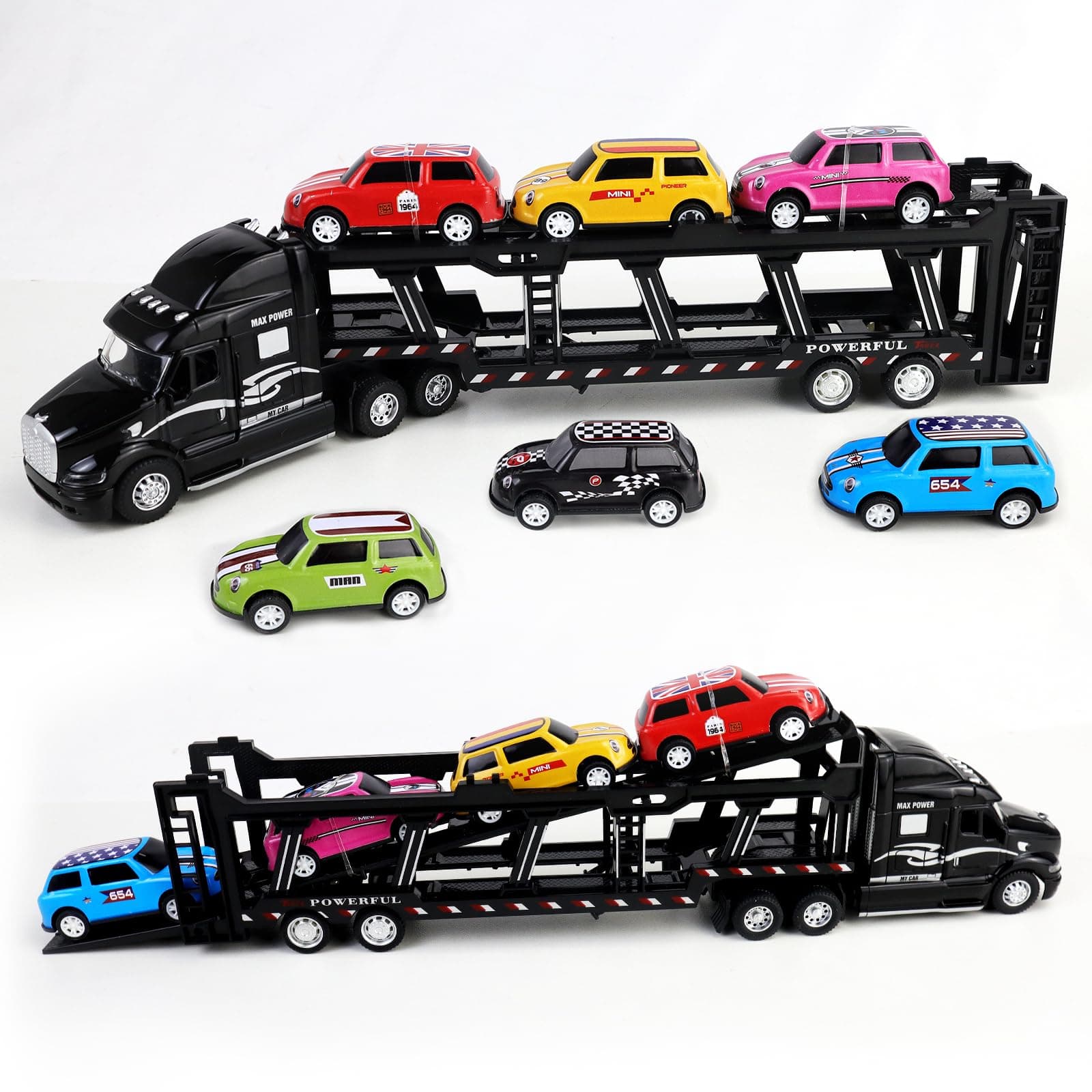 Diecast Pull Back Transport Car Carrier Truck Toys with 6 Mini Cars Transport Vehicles Playset for Kids Boys Girls Gift for Birthday Christmas