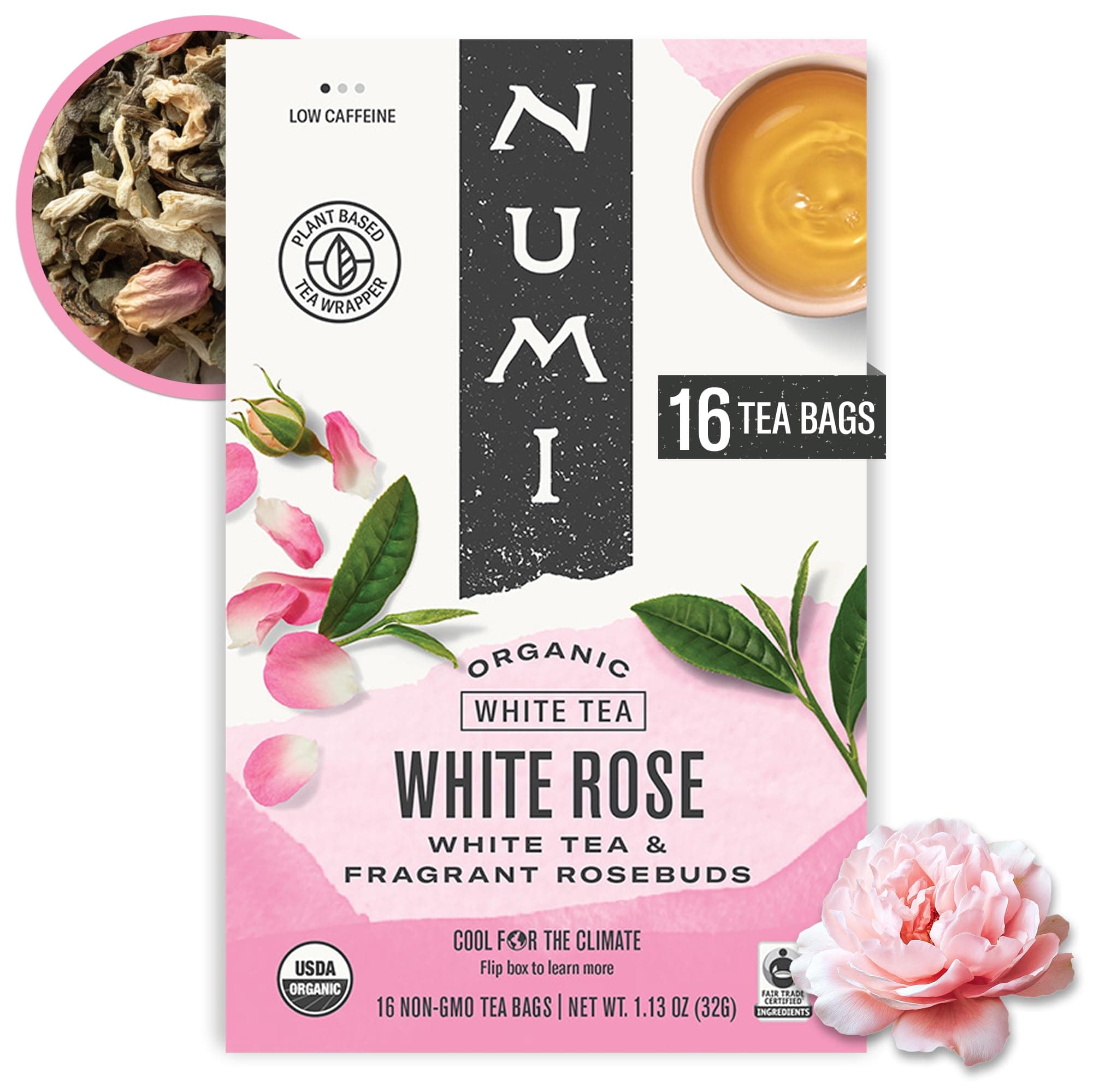 Organic Tea White Rose, Full Leaf White Tea, 16-Count non-GMO Tea Bags