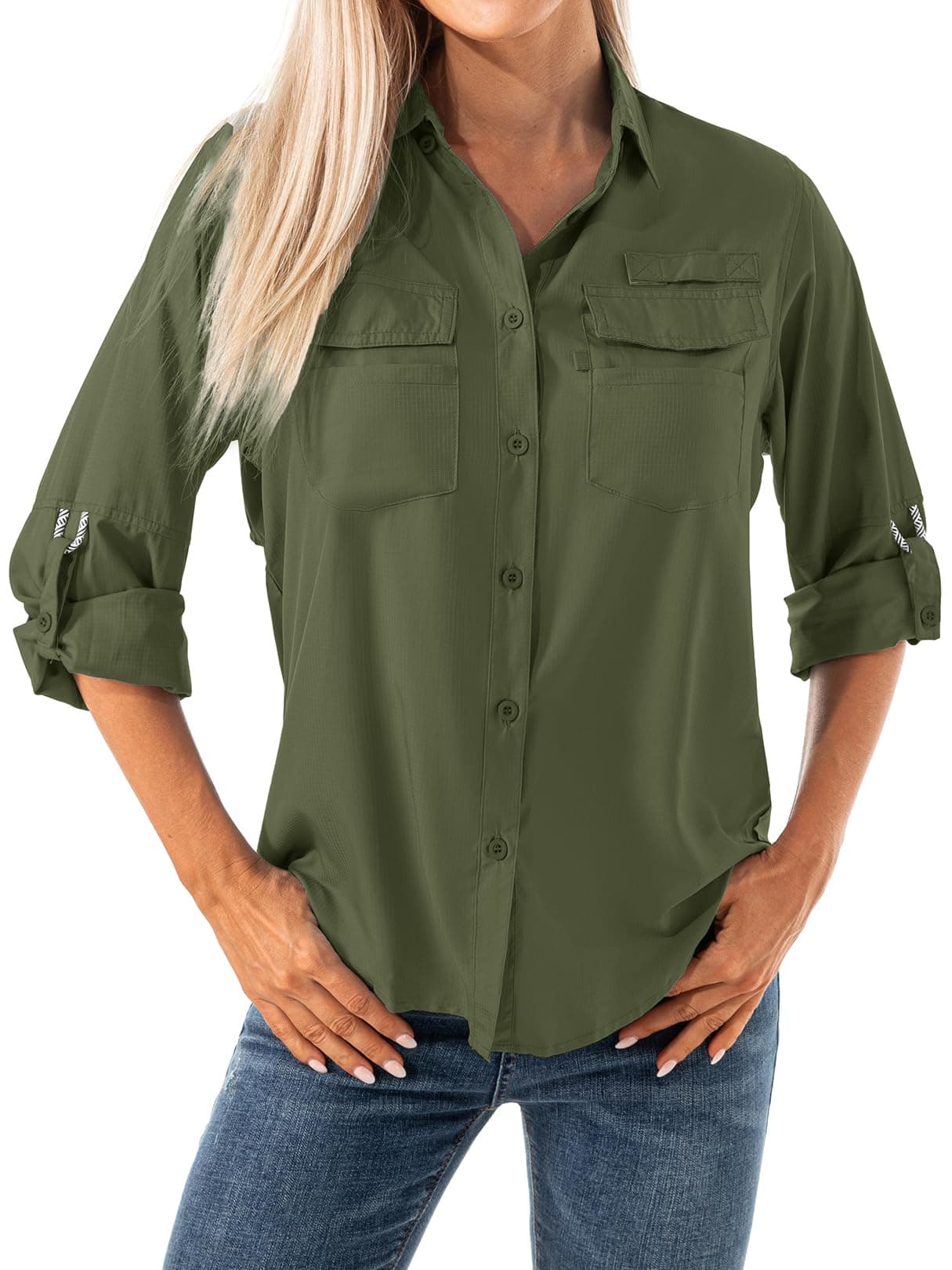 Womens Safari Shirts Long Sleeve Outdoor Sun Protection Quick Dry Fishing Hiking Shirts