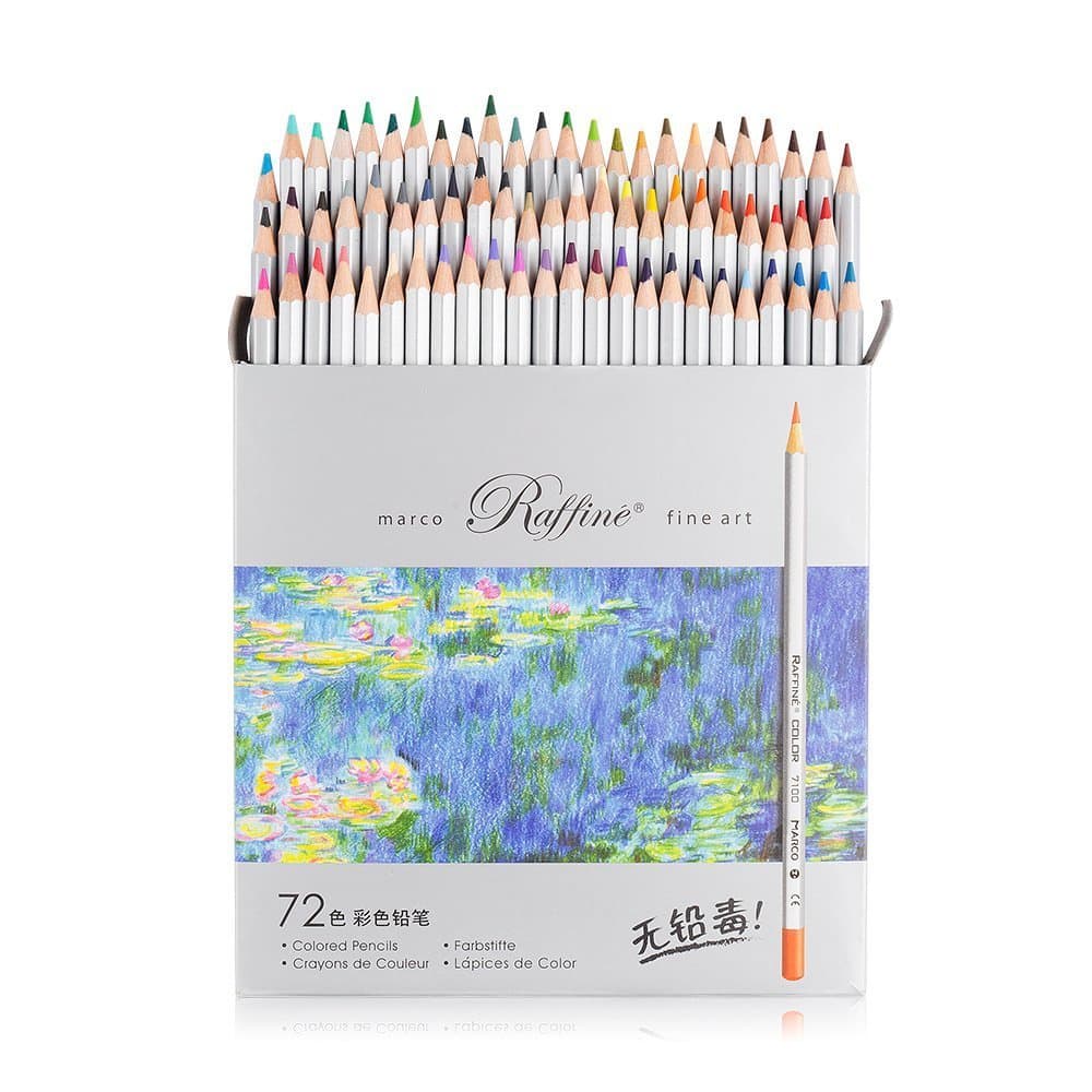 Marco Raffine Fine 72 Colors Art Drawing Pencil 7100-72CB Set Wooden Writing Painting Artist Sketching Craft Doodling Designs and Creativity Colorful Blessings Cards