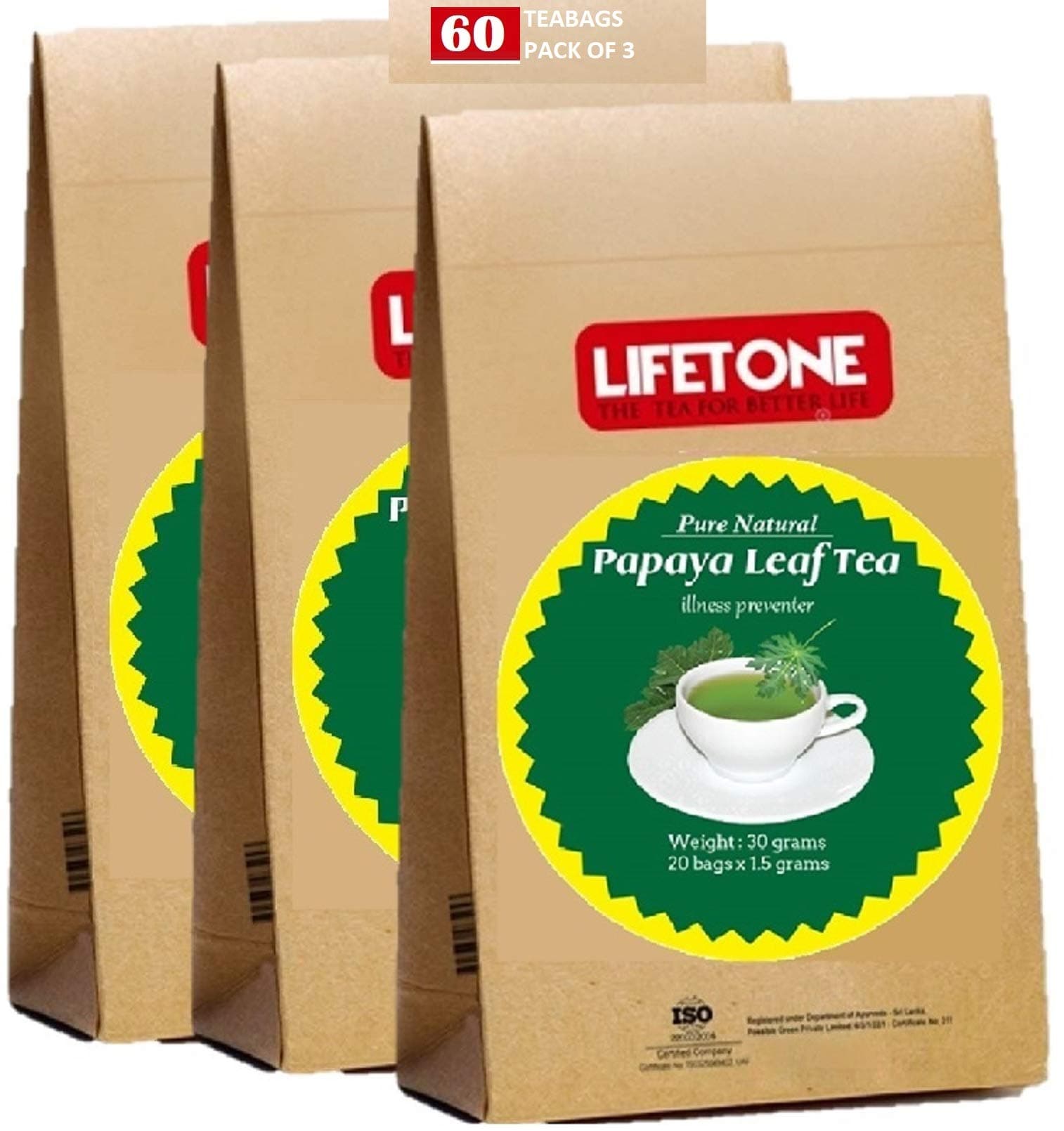 lifetone the tea for better life, Papaya Leaf Tea | Immune System Booster | Laxative Tea | Detox Tea (60 Teabags)