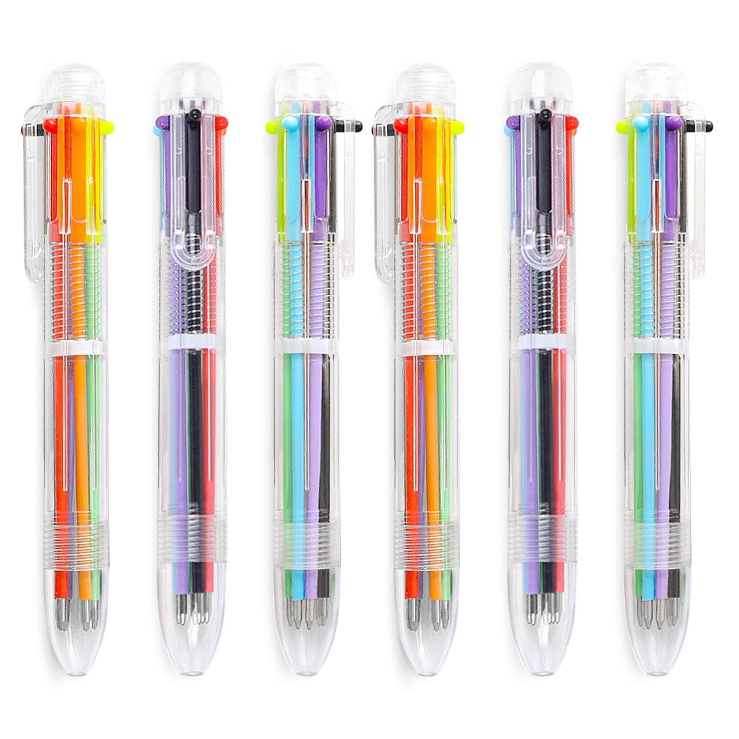 Hutou 6 Pack 0.5mm 6-in-1 Multicolor Ballpoint Pen 6 Colors Retractable Ballpoint Pens for Office School Supplies Students Children Gift, Kids Party Favors Pen (6 Pack)