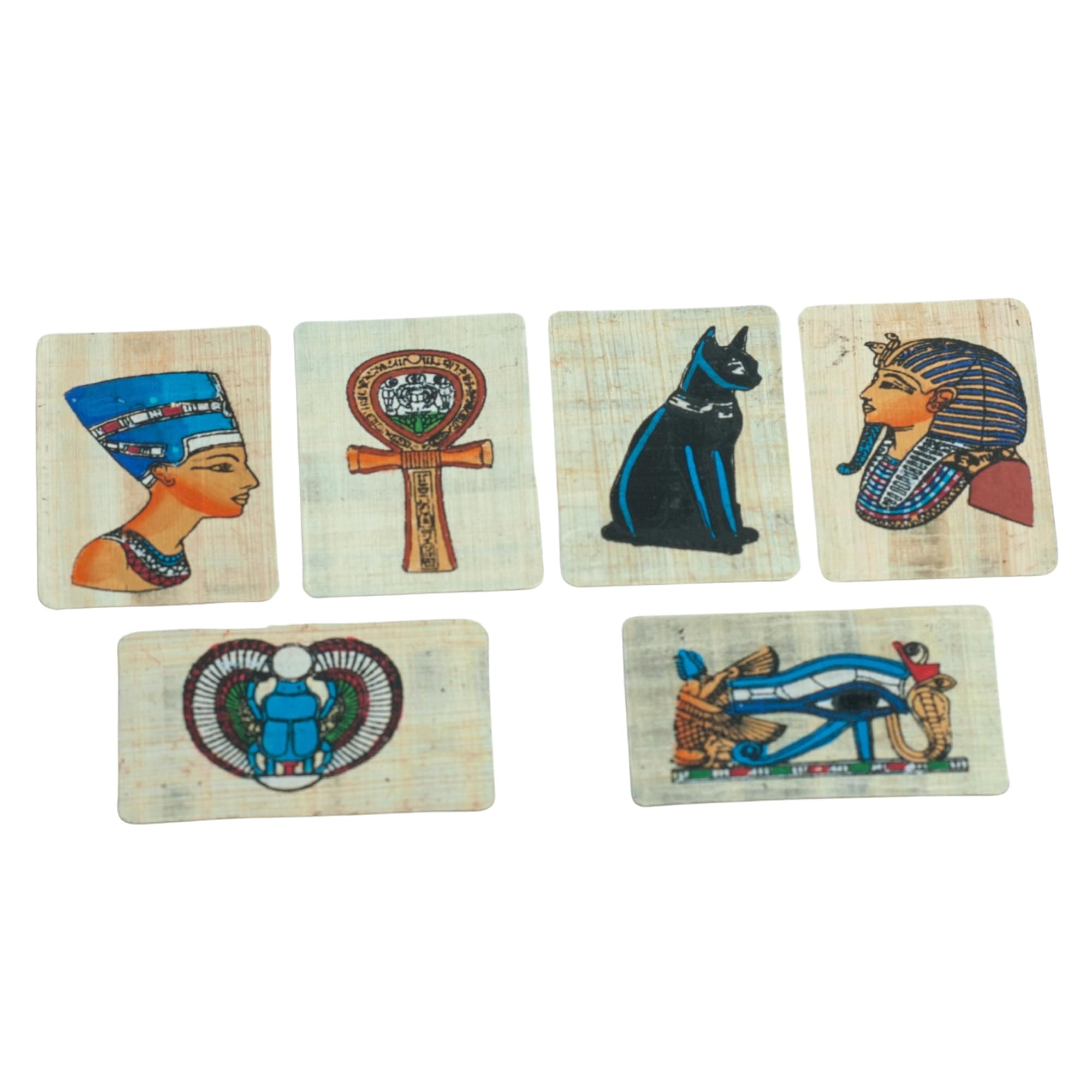 Papyrus Magnets - Set of 6 - Assorted Designs - 2 inches x 3 inches - Made in Egypt