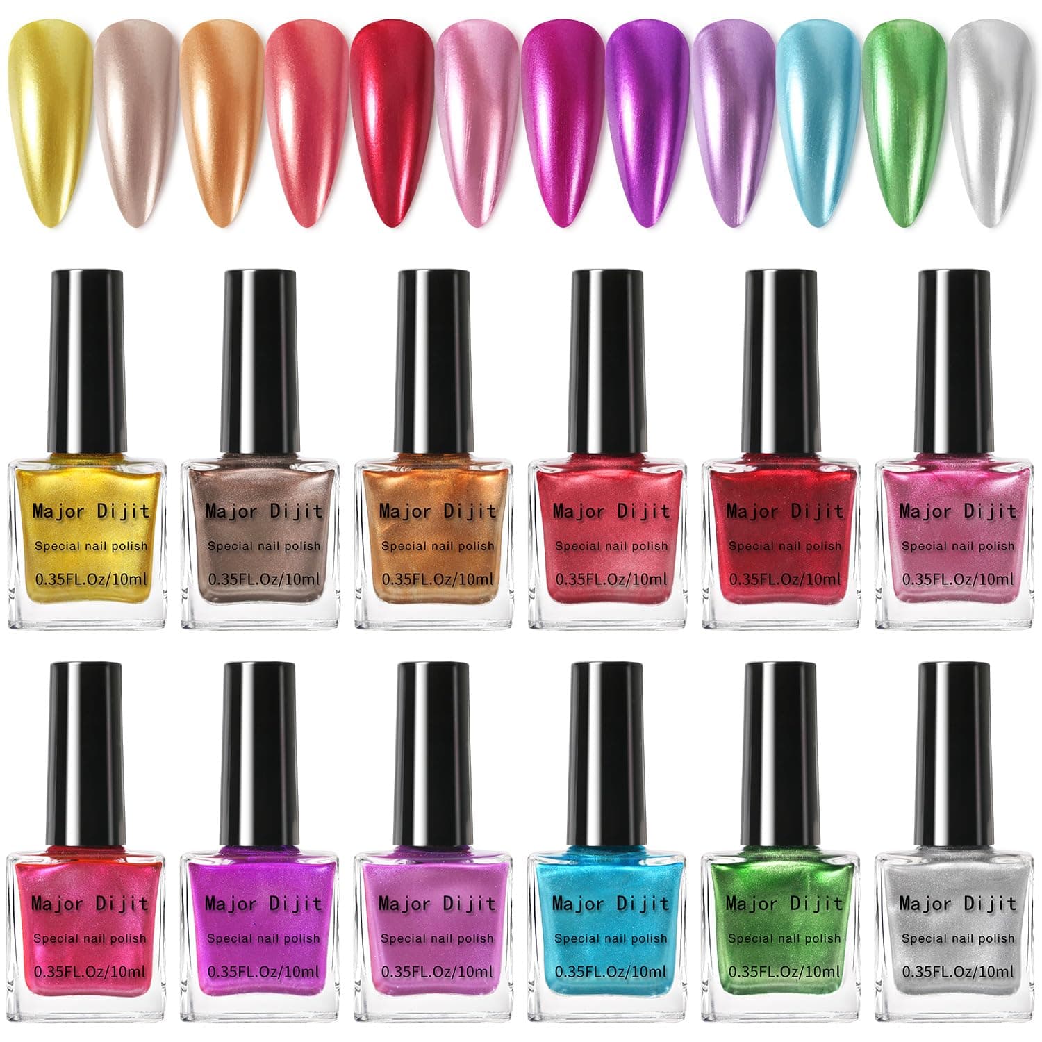 DouborQ 12 Color Nail Polish Sets Metallic Nail Varnishes Gold Silver Green Red Pink Nail Polish for French Pedicure Manicure Art Women Gift Sets (37-48)