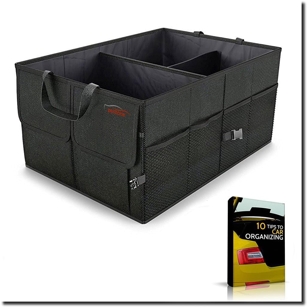 Zentone Car Trunk Organizer |Heavy Duty Collapsible/Foldable Car Organizer for Groceries, Tools & More| Ideal for Cars, Trucks, SUVs + Ebook