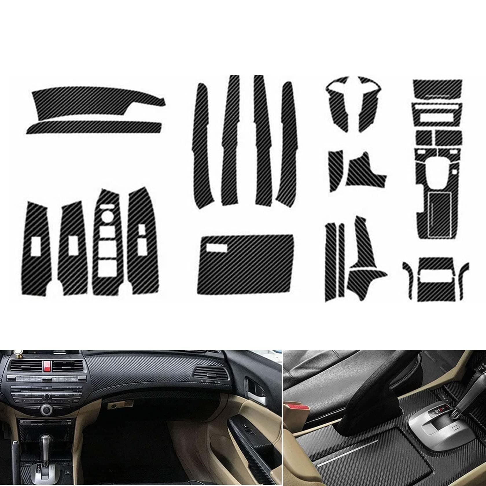 FZJDSD 29pc Carbon Fiber Style Decor Interior Kit Center Console Door Window Control Panel Cover Molded Door Lock Switch Trim Compatible with Honda Accord 2008 2009 2010 2011 2012